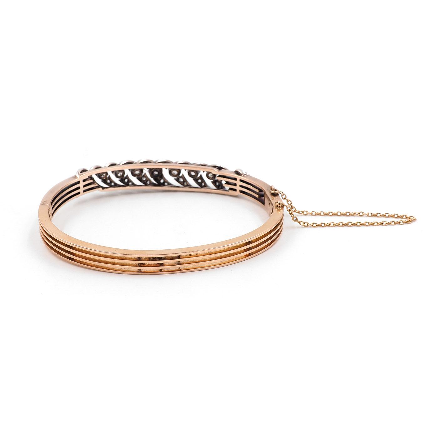 Victorian 1.20 Ctw. Diamond Wavy-Motif Bangle Bracelet