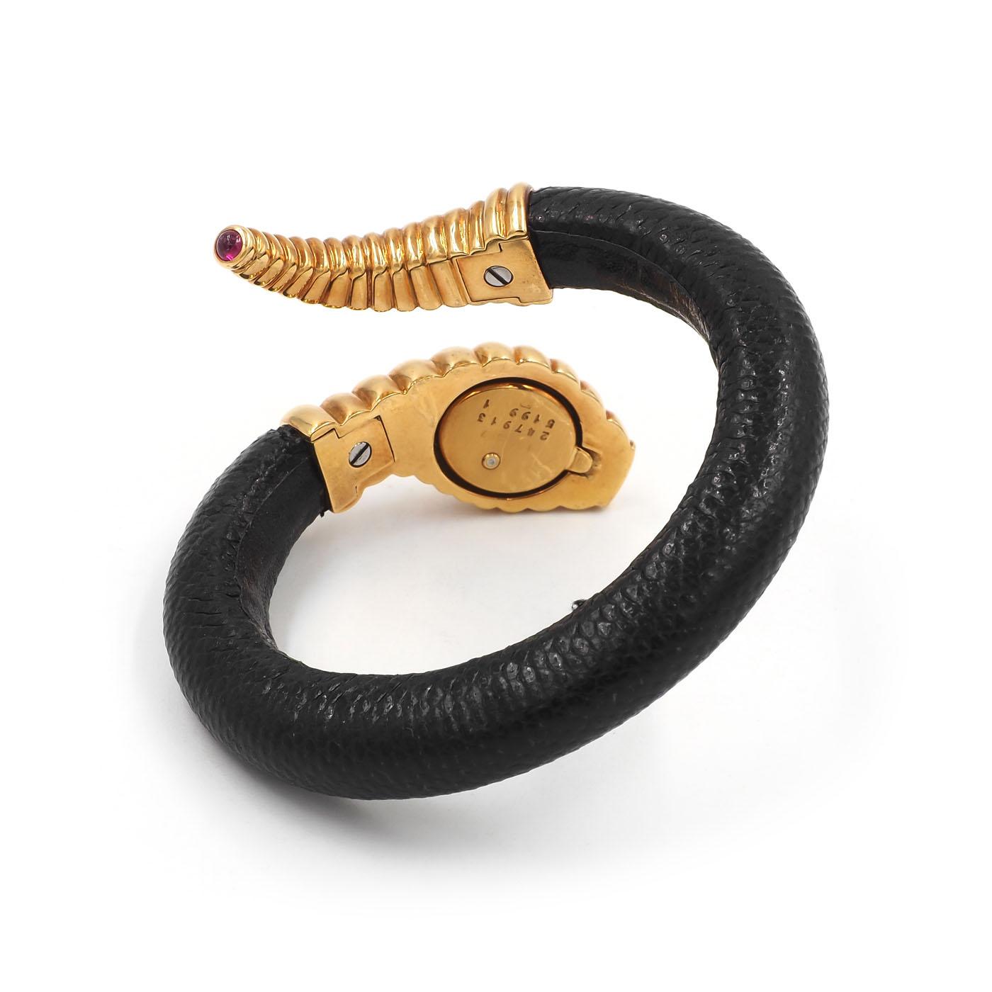 Vintage Diamond & Gold Leather Snake Wrap Cuff Watch Bracelet by Chopard