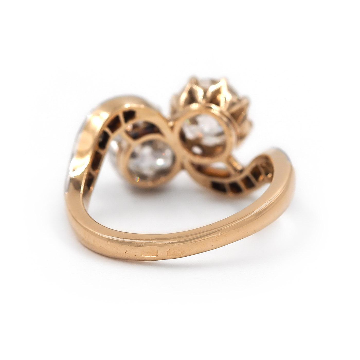 Edwardian 0.91 Ct. & 0.65 Ct. Old Mine Cut Diamond Toi et Moi Ring