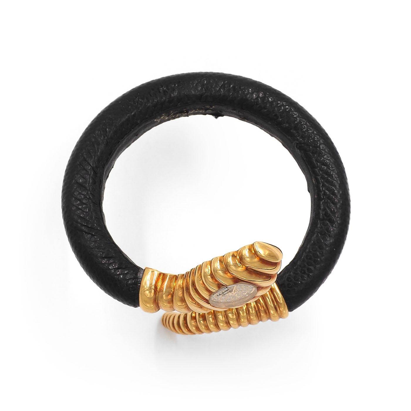 Vintage Diamond & Gold Leather Snake Wrap Cuff Watch Bracelet by Chopard