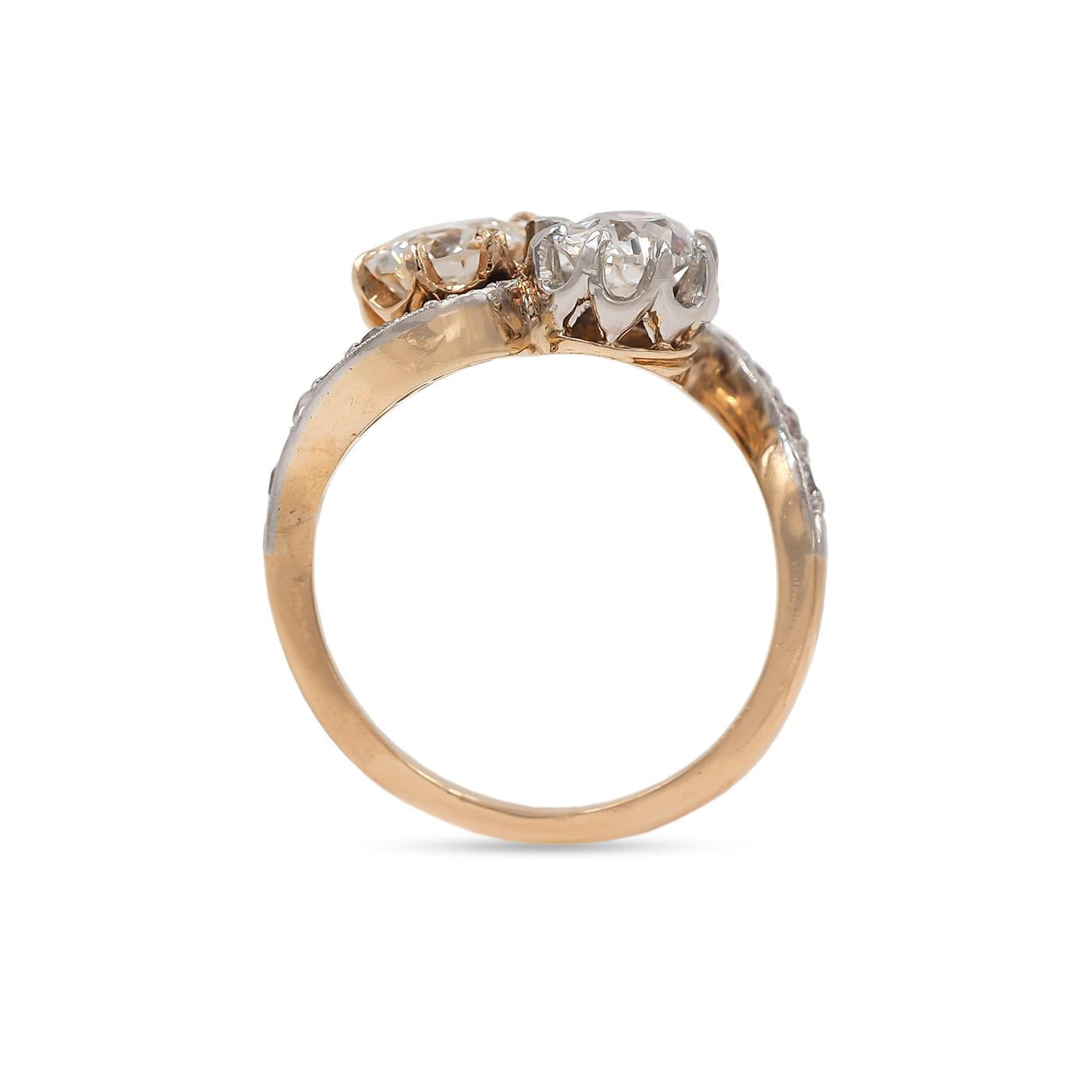 Edwardian 0.91 Ct. & 0.65 Ct. Old Mine Cut Diamond Toi et Moi Ring