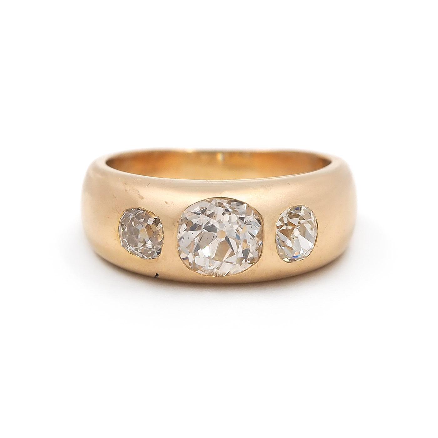 Victorian 1.03 Ct. Old Mine Cut Diamond 3-Stone Gypsy Ring