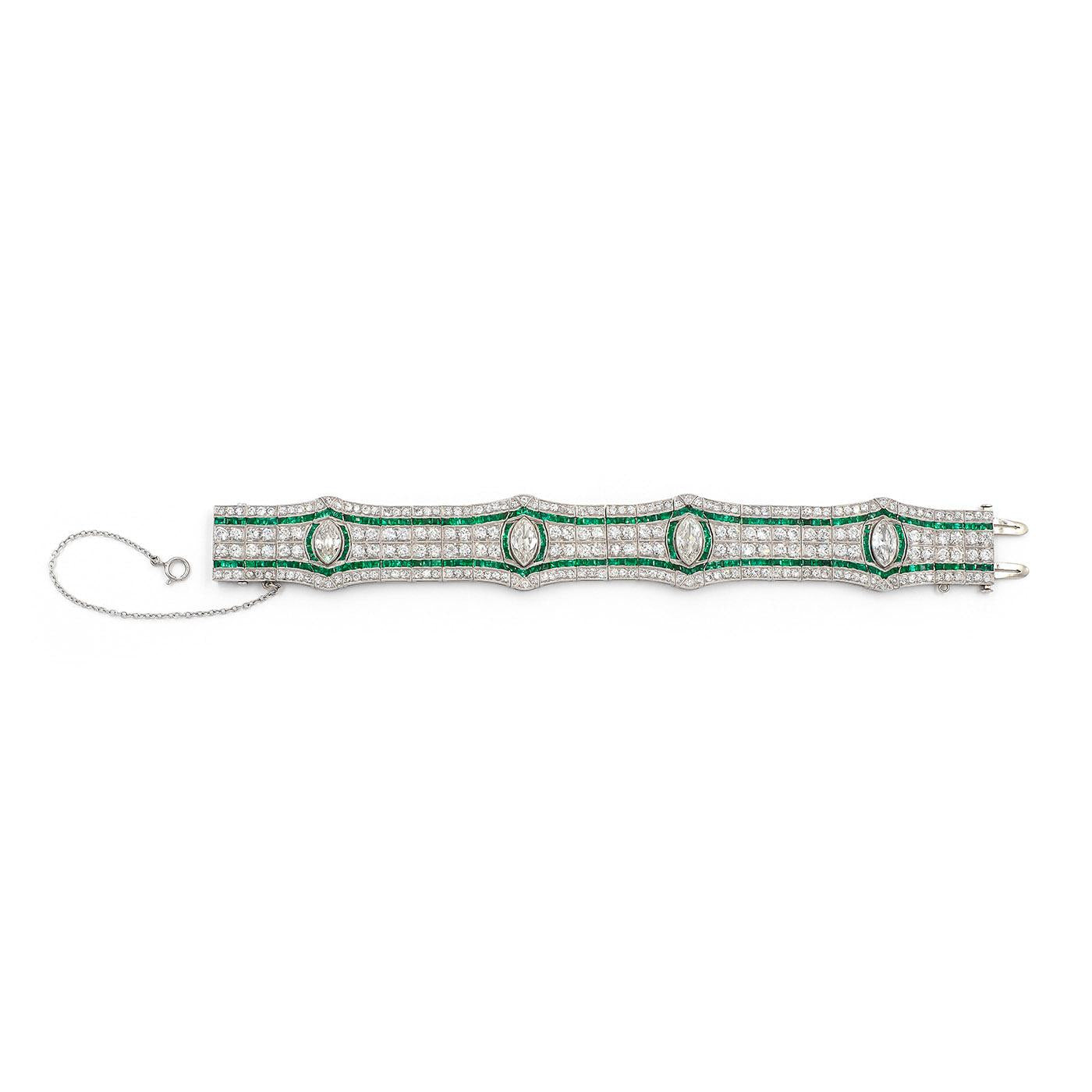 Art Deco 10.85 Ctw. Diamond & 4.82 Ctw. Emerald Geometric-Motif Bracelet
