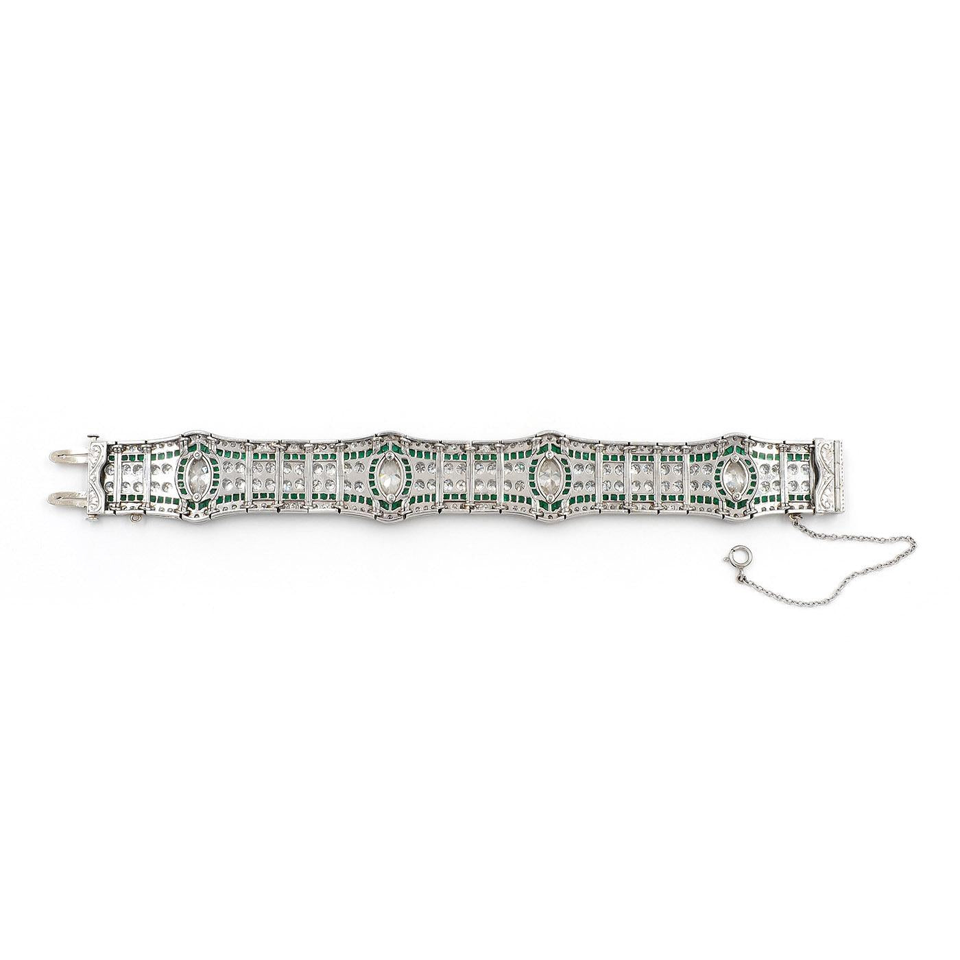 Art Deco 10.85 Ctw. Diamond & 4.82 Ctw. Emerald Geometric-Motif Bracelet
