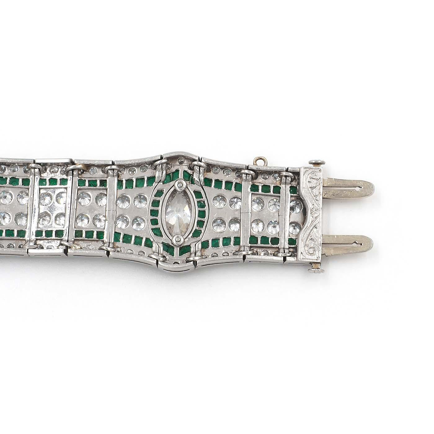 Art Deco 10.85 Ctw. Diamond & 4.82 Ctw. Emerald Geometric-Motif Bracelet