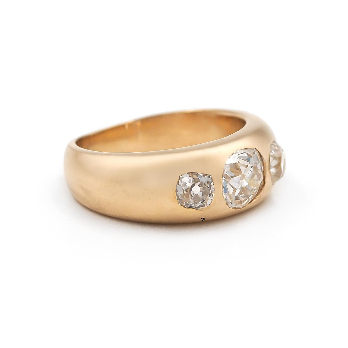 Victorian 1.03 Ct. Old Mine Cut Diamond 3-Stone Gypsy Ring