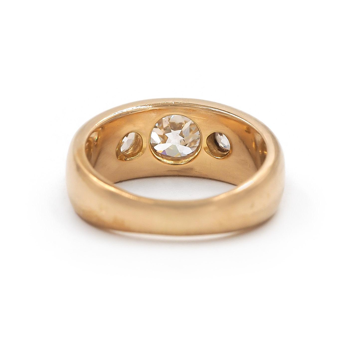 Victorian 1.03 Ct. Old Mine Cut Diamond 3-Stone Gypsy Ring