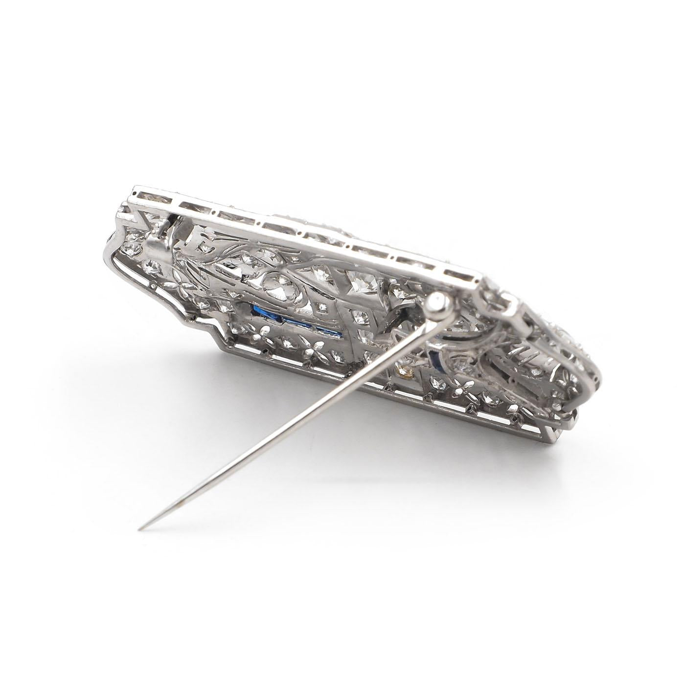 Art Deco 2.25 Ctw. Transitional Cut Diamond & Sapphire Ornate Brooch/Pendant Nec