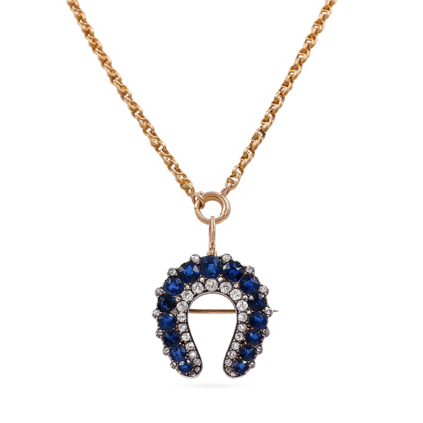Victorian 7.25 Ctw. Sapphire & Diamond Horseshoe Pendant & Brooch by Cartier