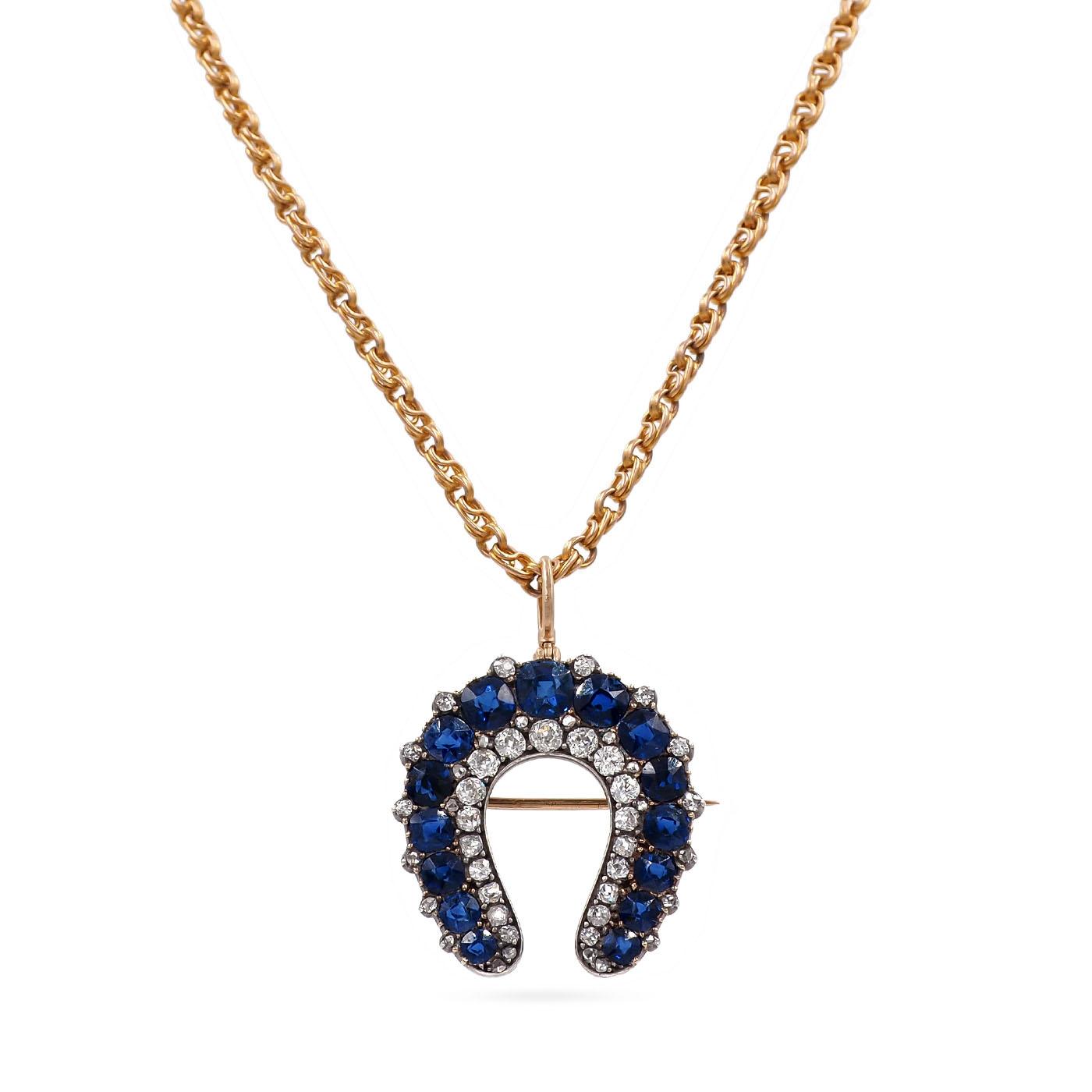 Victorian 7.25 Ctw. Sapphire & Diamond Horseshoe Pendant & Brooch by Cartier