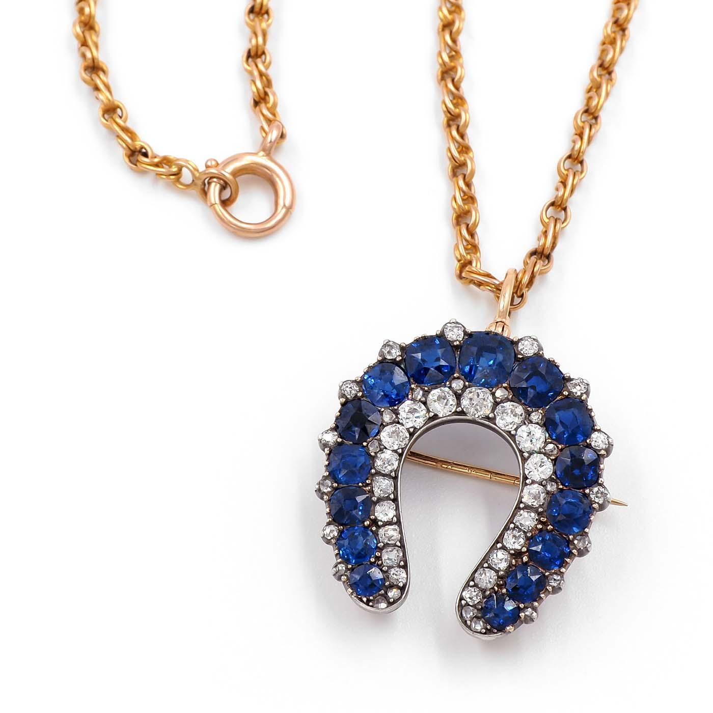 Victorian 7.25 Ctw. Sapphire & Diamond Horseshoe Pendant & Brooch by Cartier