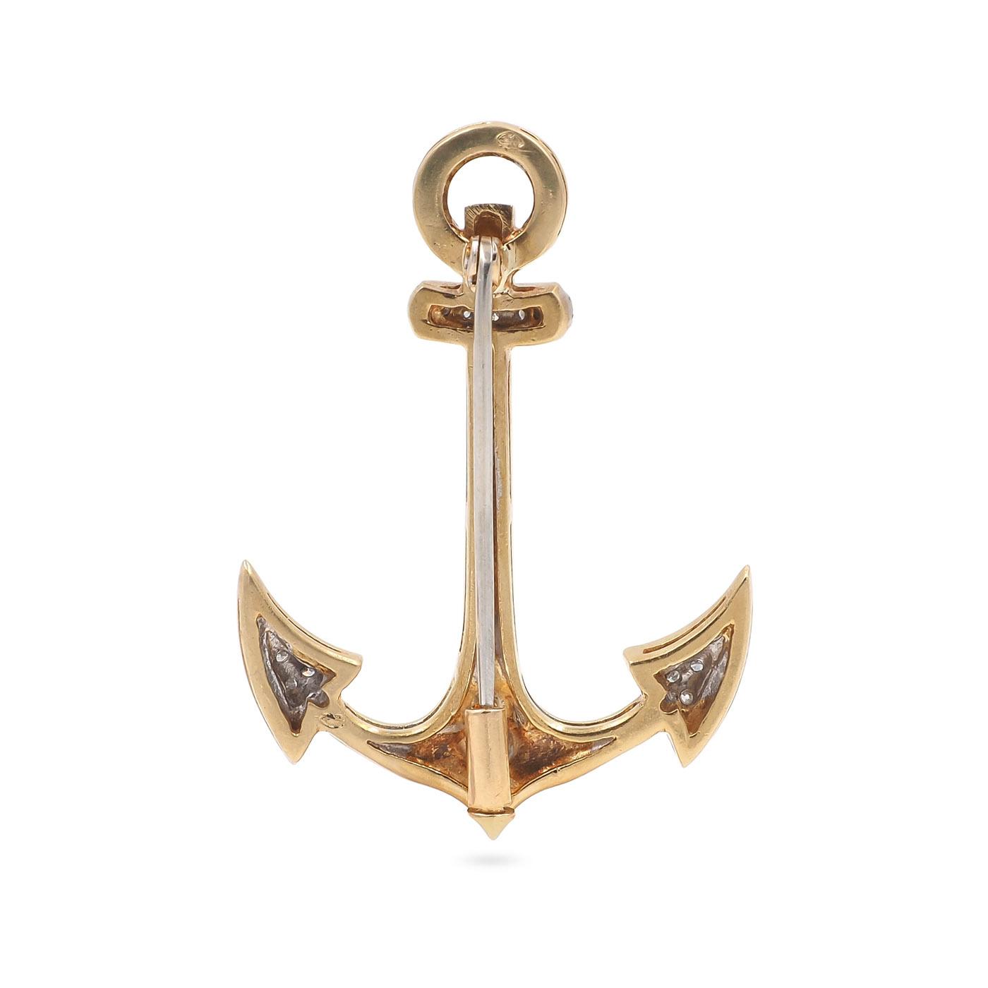 Mid-Century Diamond Anchor Pendant Necklace