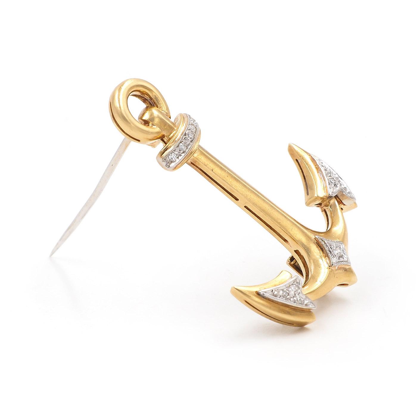 Mid-Century Diamond Anchor Pendant Necklace