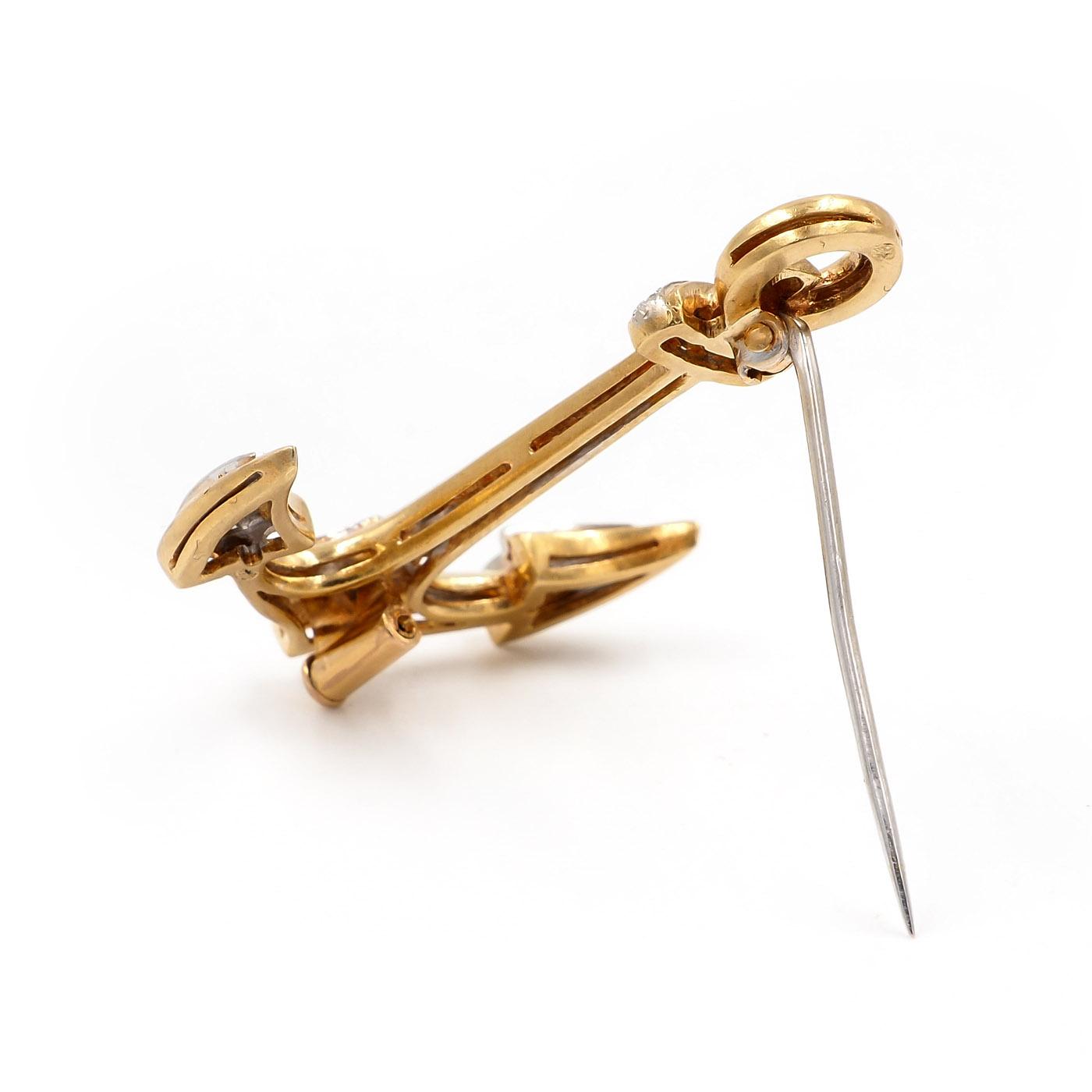Mid-Century Diamond Anchor Pendant Necklace