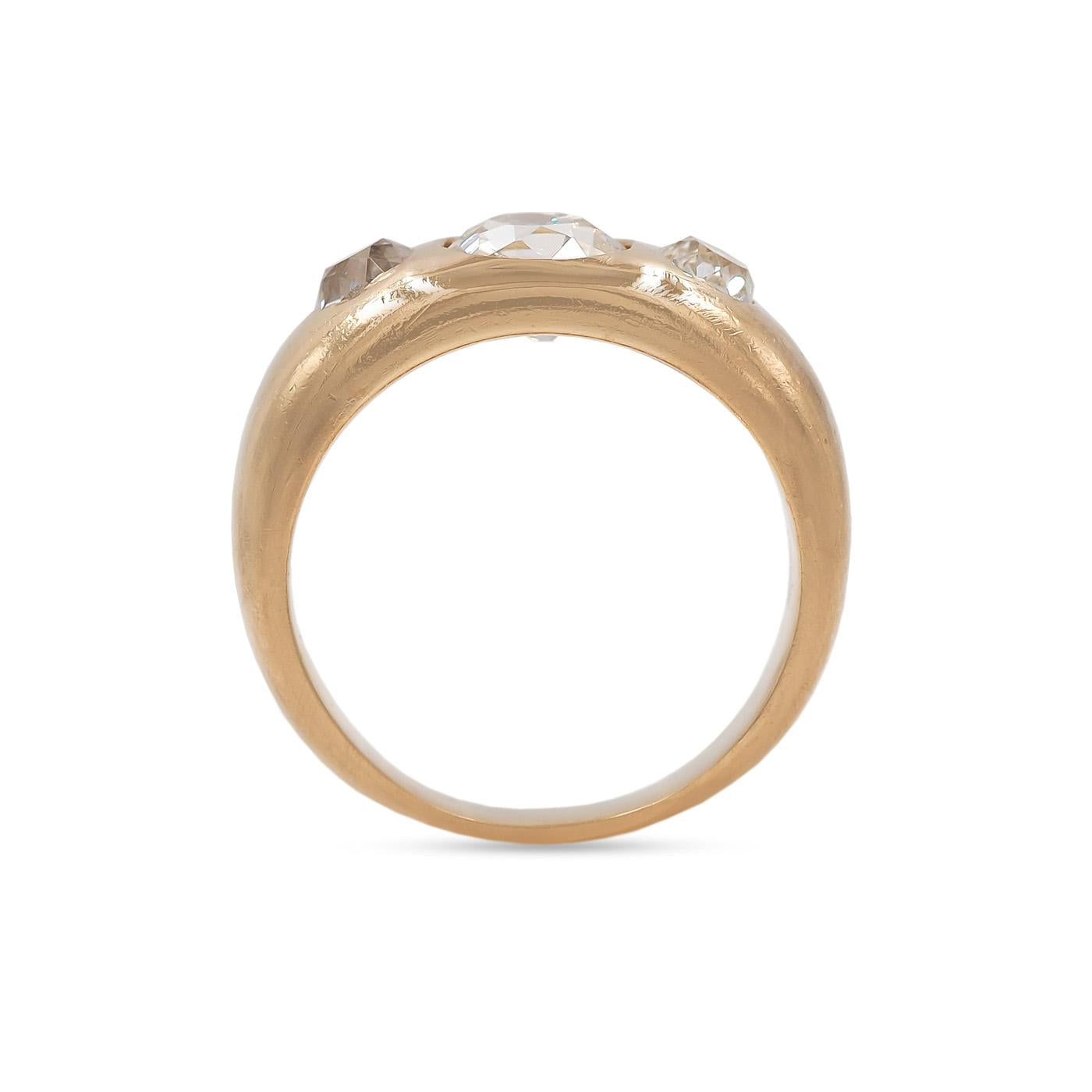 Victorian 1.03 Ct. Old Mine Cut Diamond 3-Stone Gypsy Ring