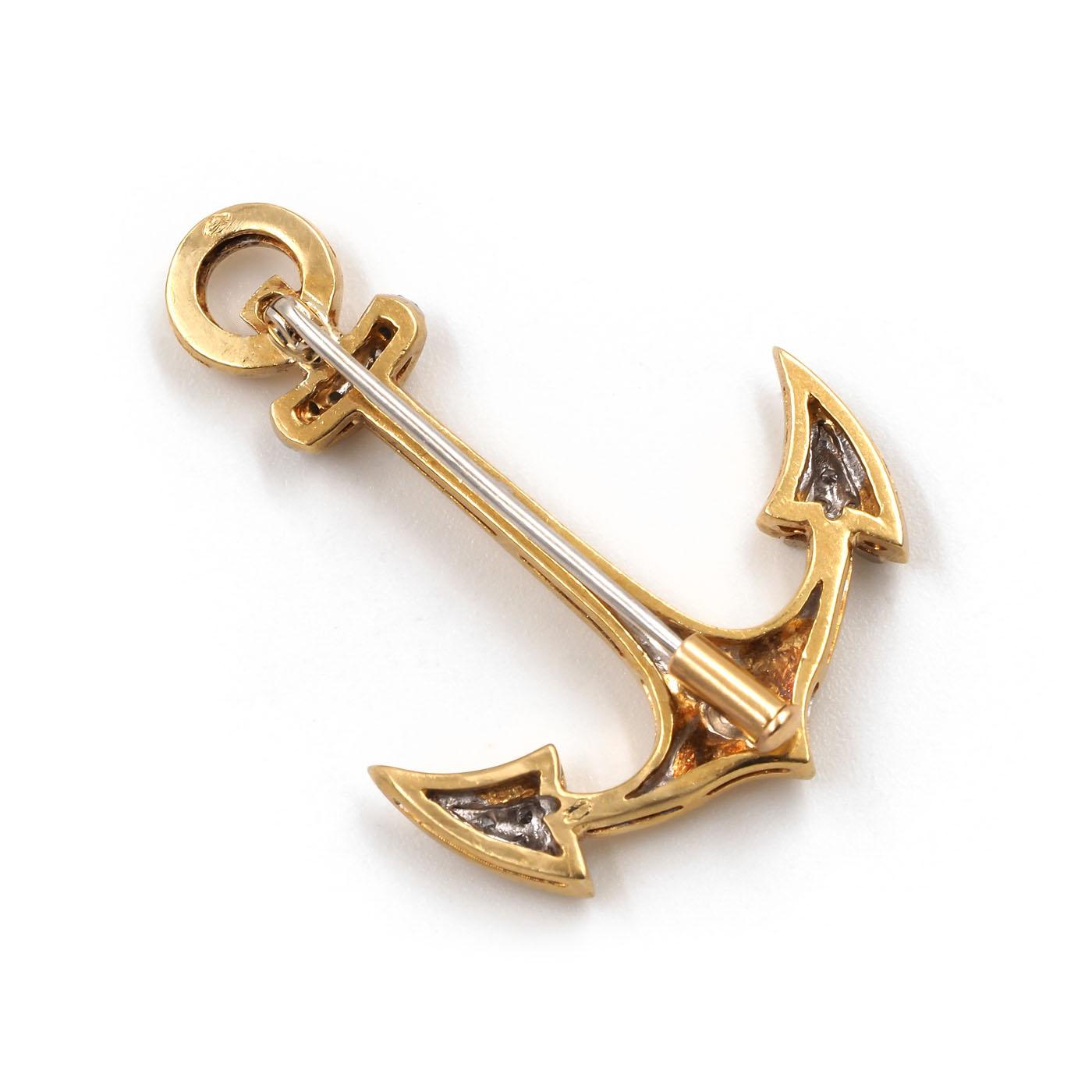 Mid-Century Diamond Anchor Pendant Necklace