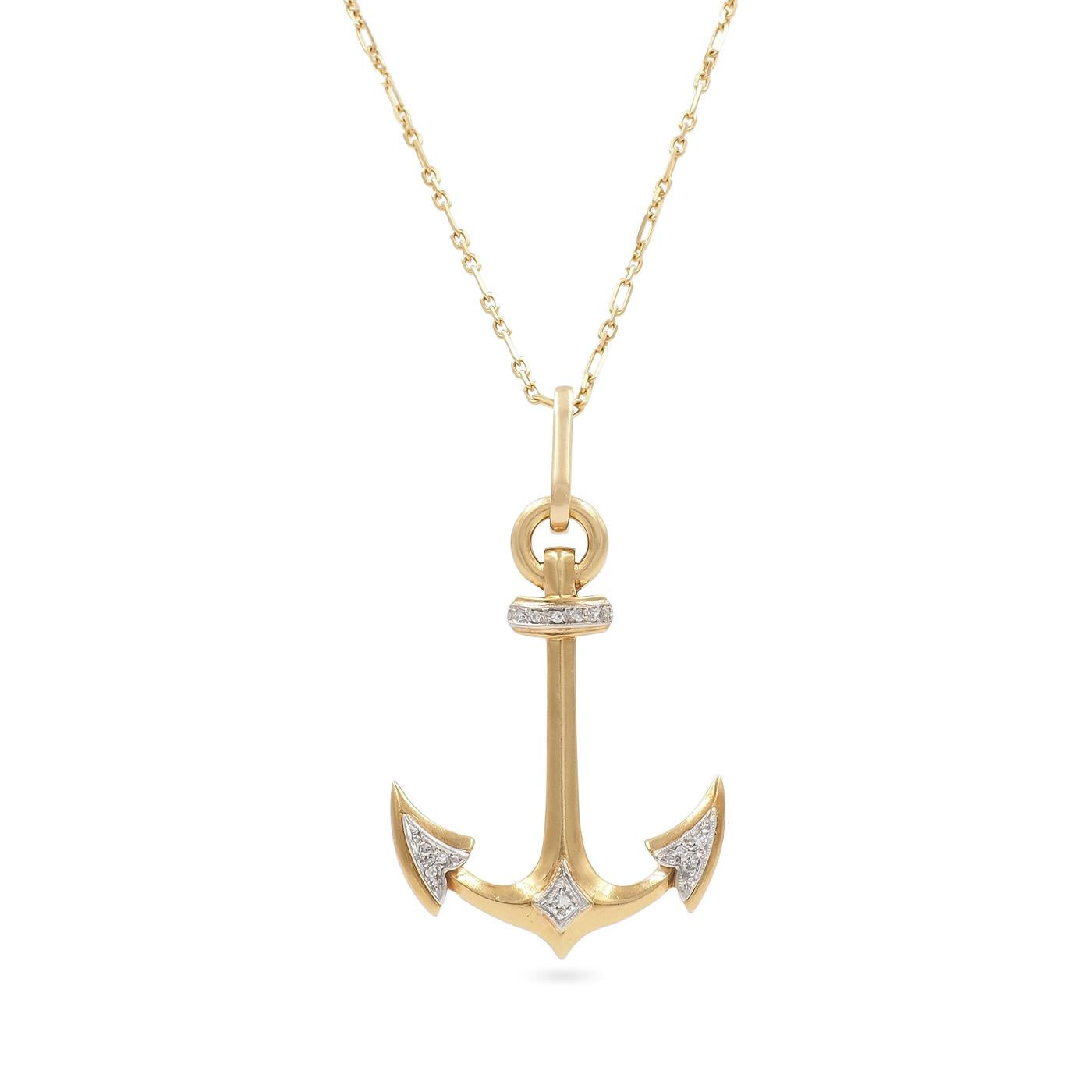 Mid-Century Diamond Anchor Pendant Necklace