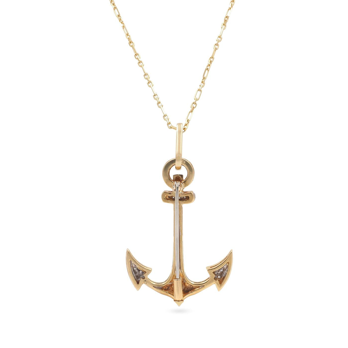 Mid-Century Diamond Anchor Pendant Necklace