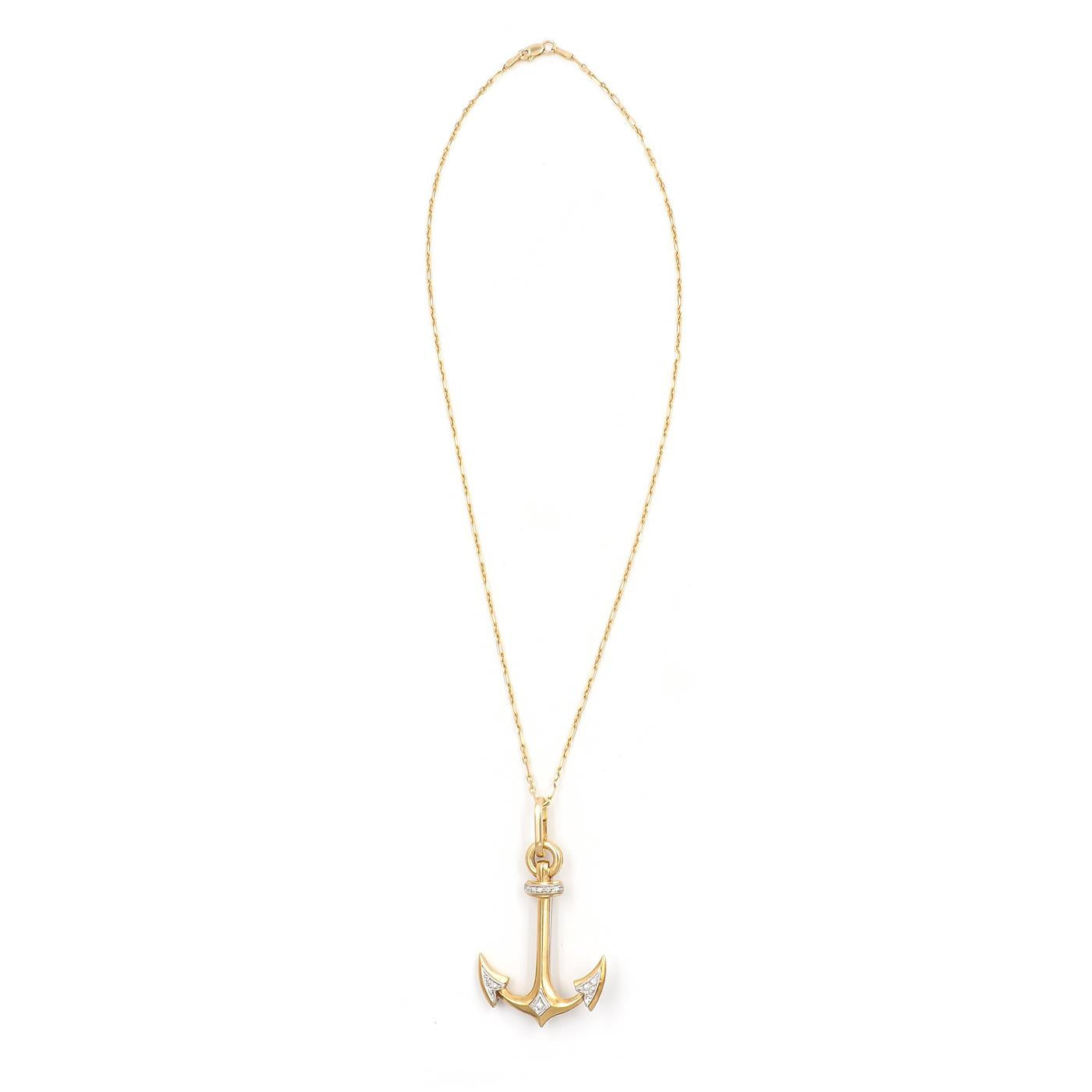 Mid-Century Diamond Anchor Pendant Necklace
