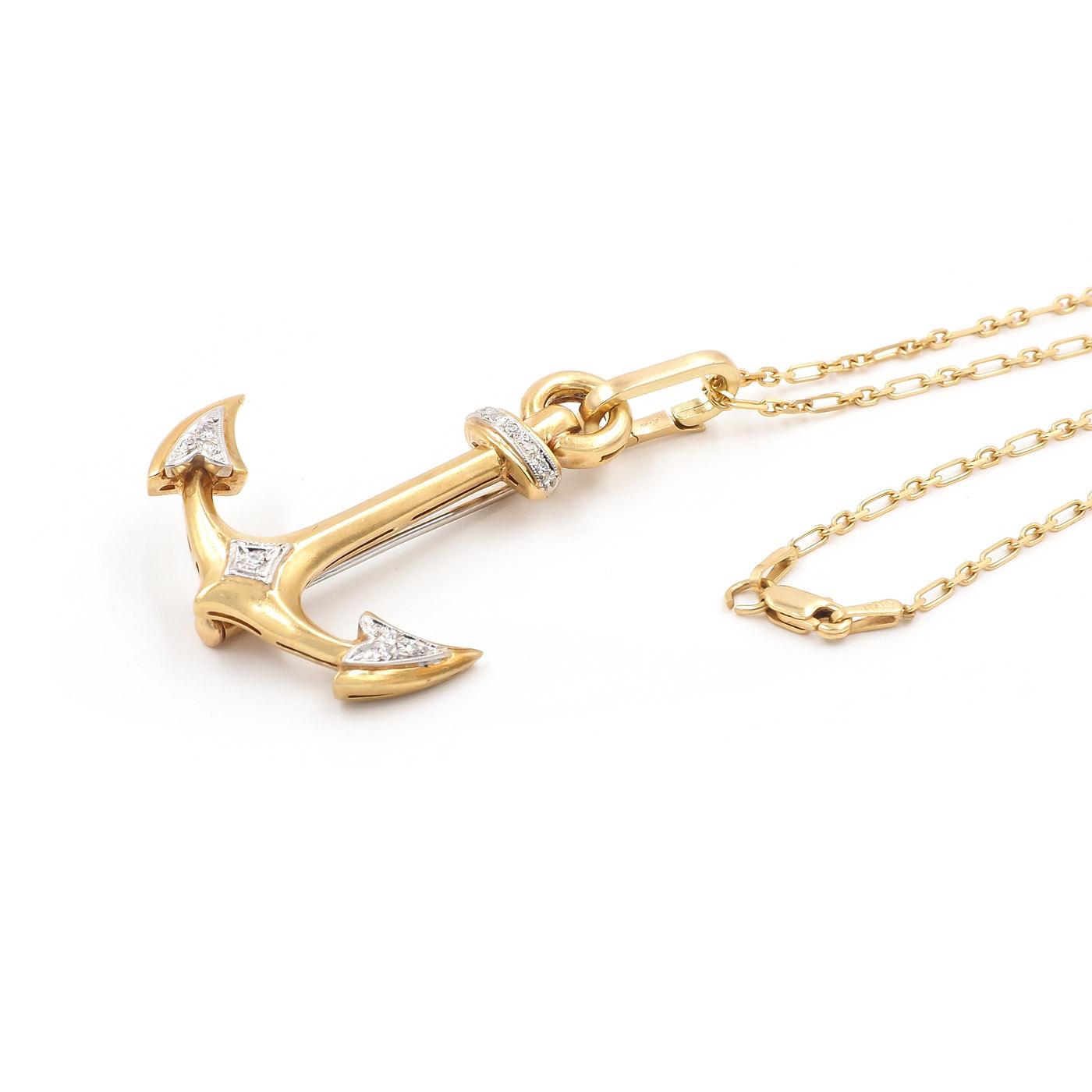Mid-Century Diamond Anchor Pendant Necklace
