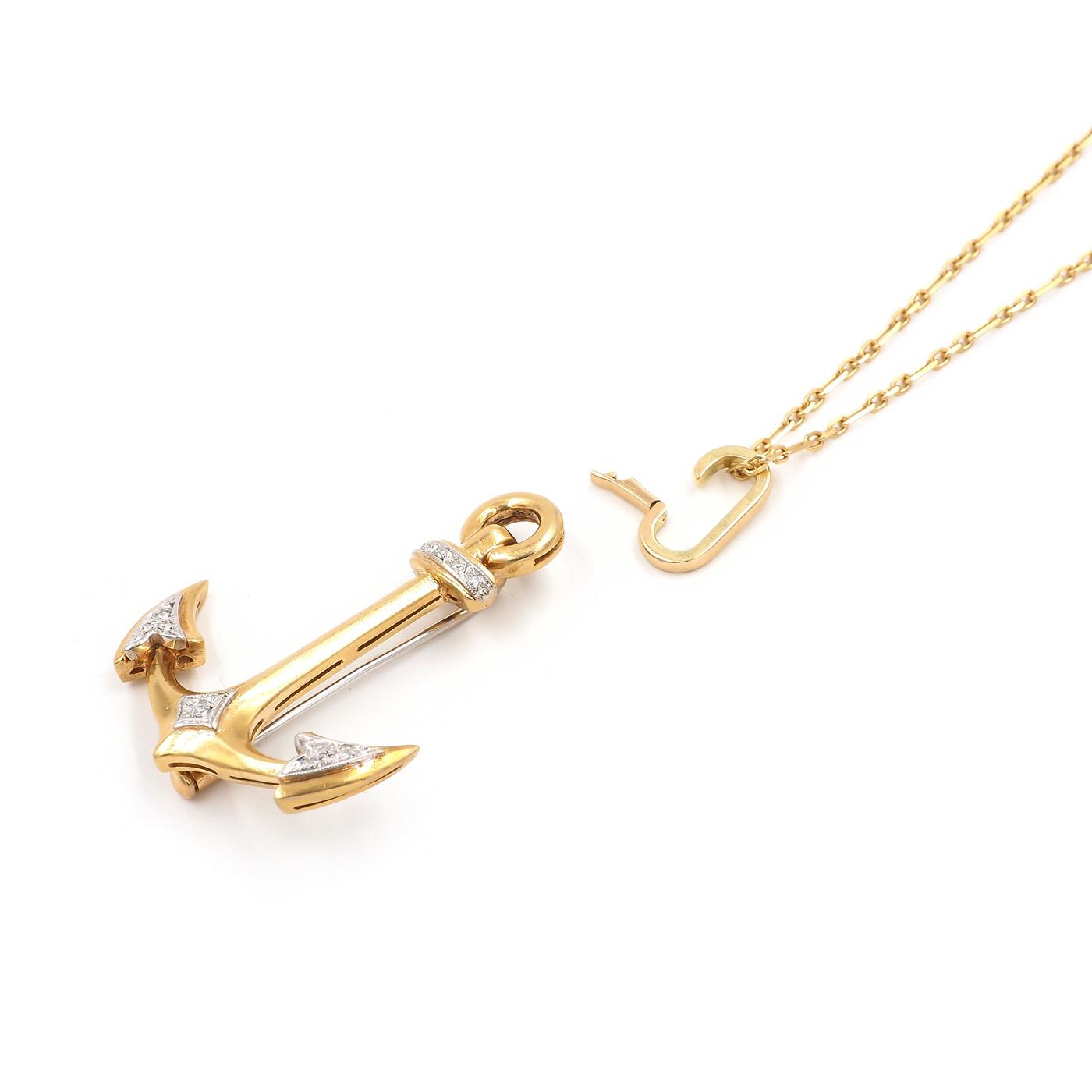 Mid-Century Diamond Anchor Pendant Necklace