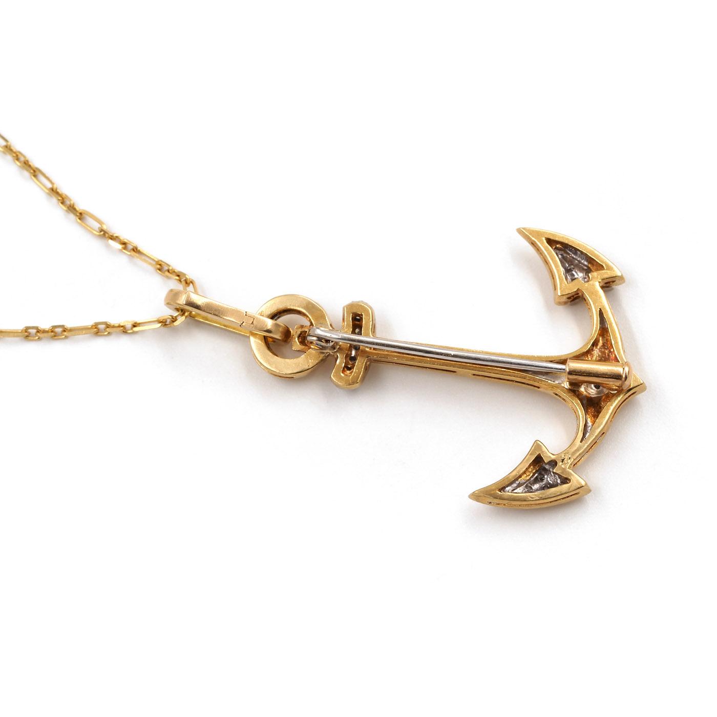 Mid-Century Diamond Anchor Pendant Necklace