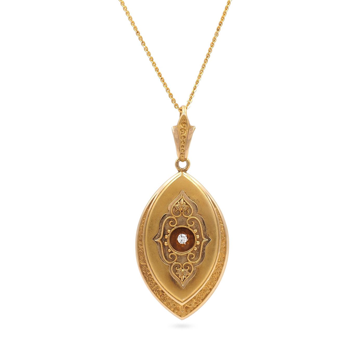 Victorian Diamond-Set Ornate Locket Pendant Necklace