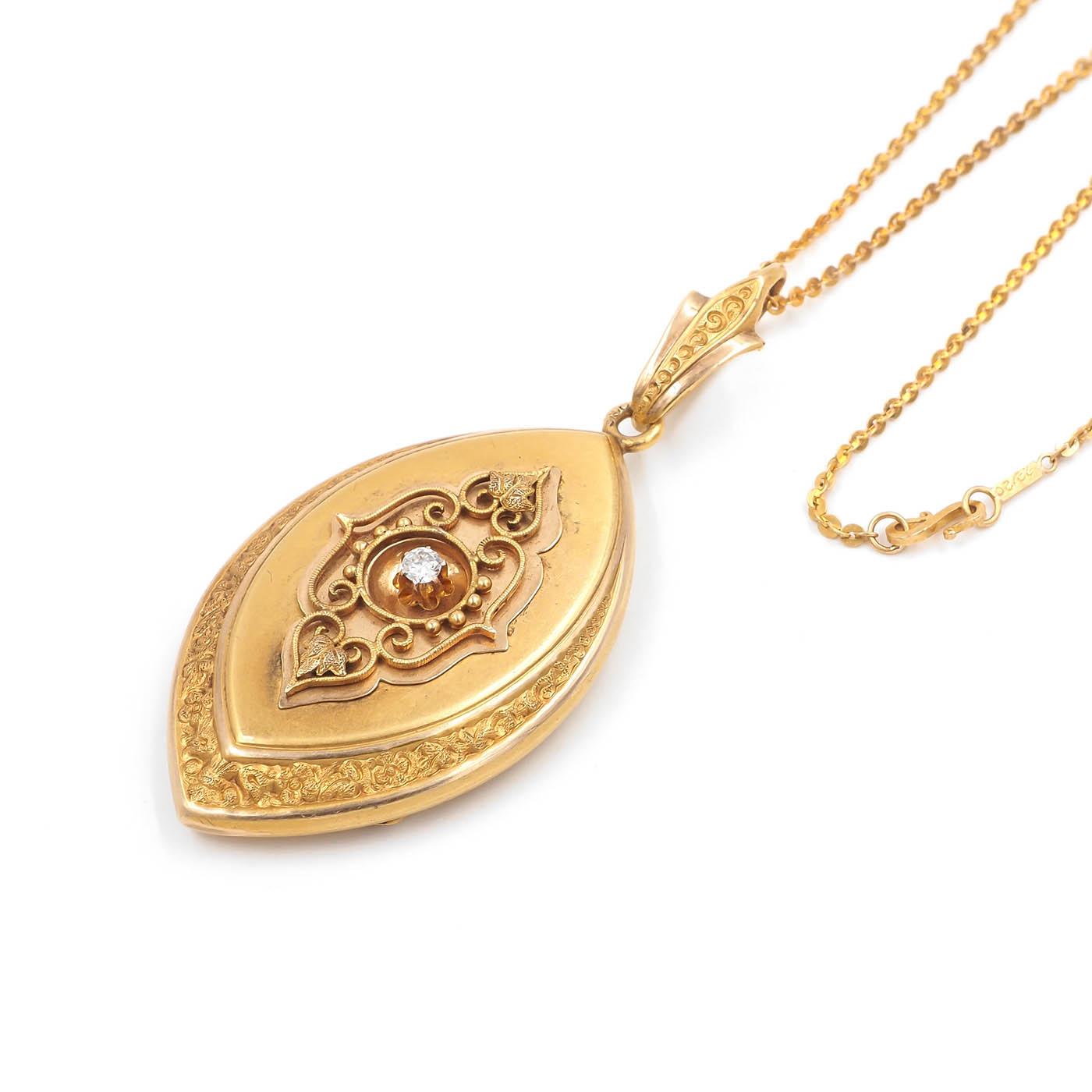 Victorian Diamond-Set Ornate Locket Pendant Necklace