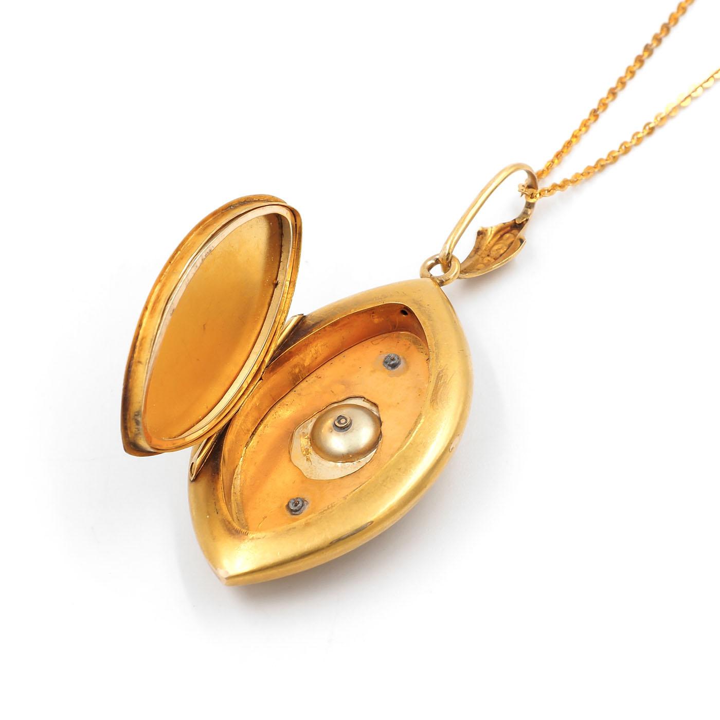 Victorian Diamond-Set Ornate Locket Pendant Necklace