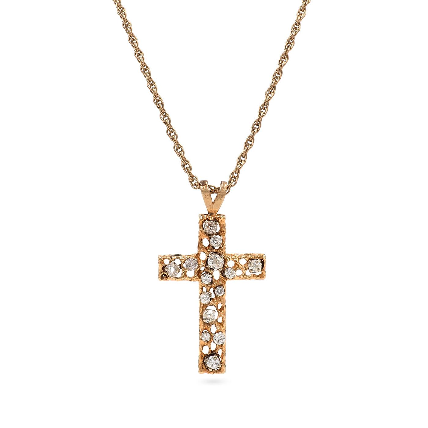 Vintage Brutalist-Style 1.50 Ctw. Diamond Cross Pendant Necklace