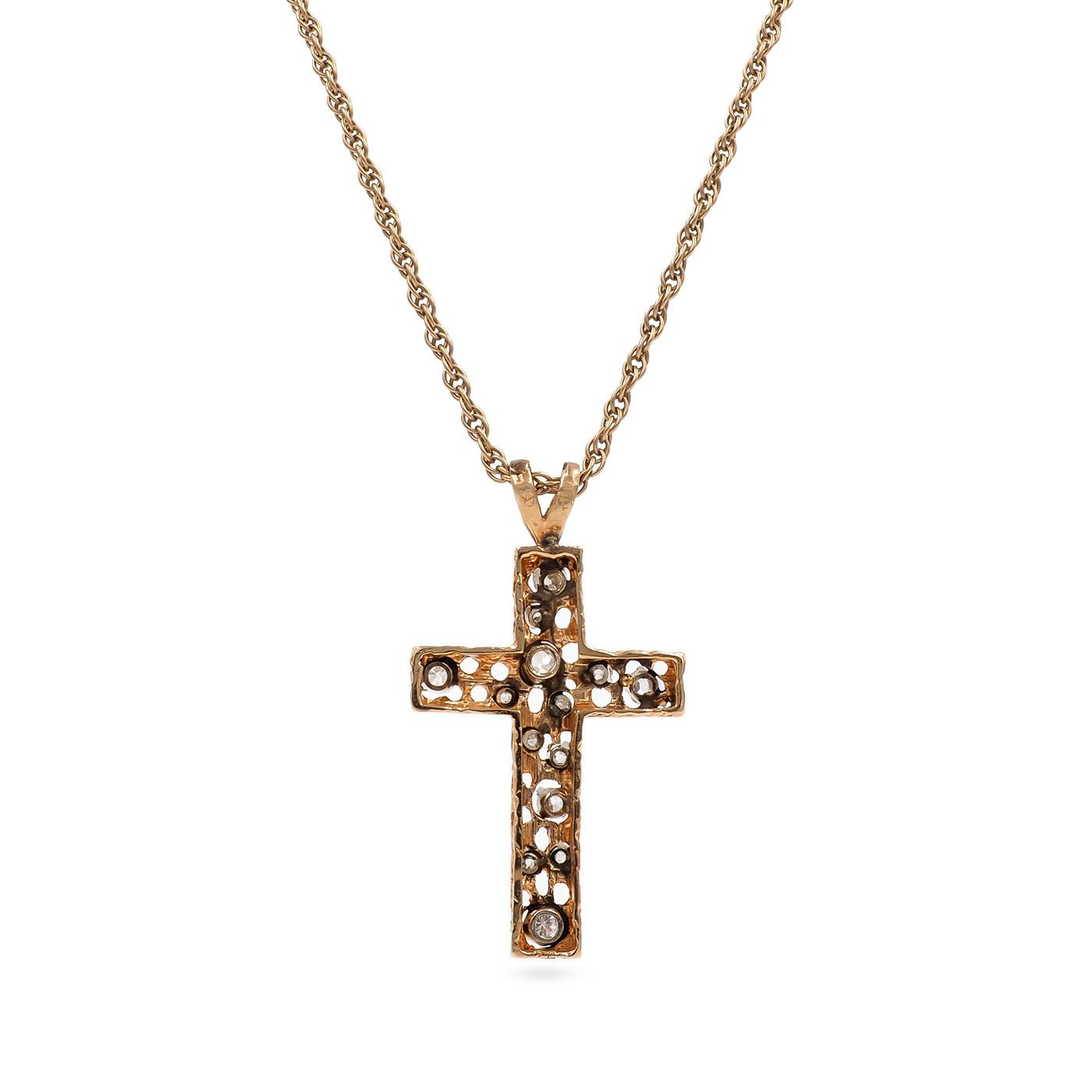 Vintage Brutalist-Style 1.50 Ctw. Diamond Cross Pendant Necklace
