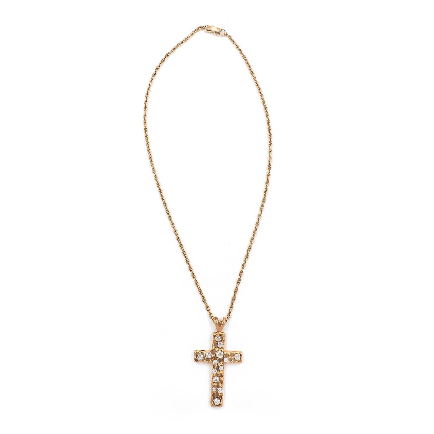 Vintage Brutalist-Style 1.50 Ctw. Diamond Cross Pendant Necklace