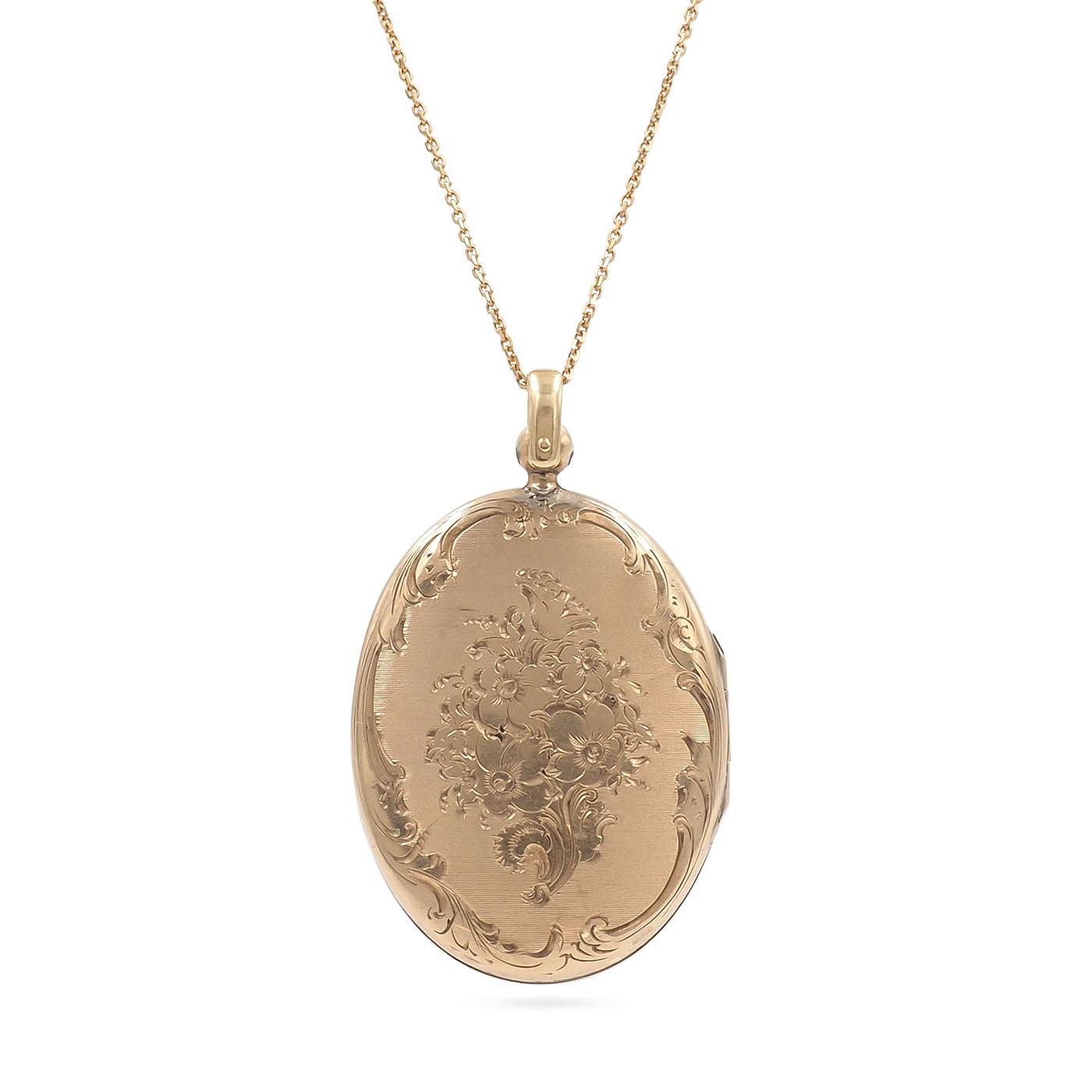 Victorian Ornate Oval Locket Pendant Necklace