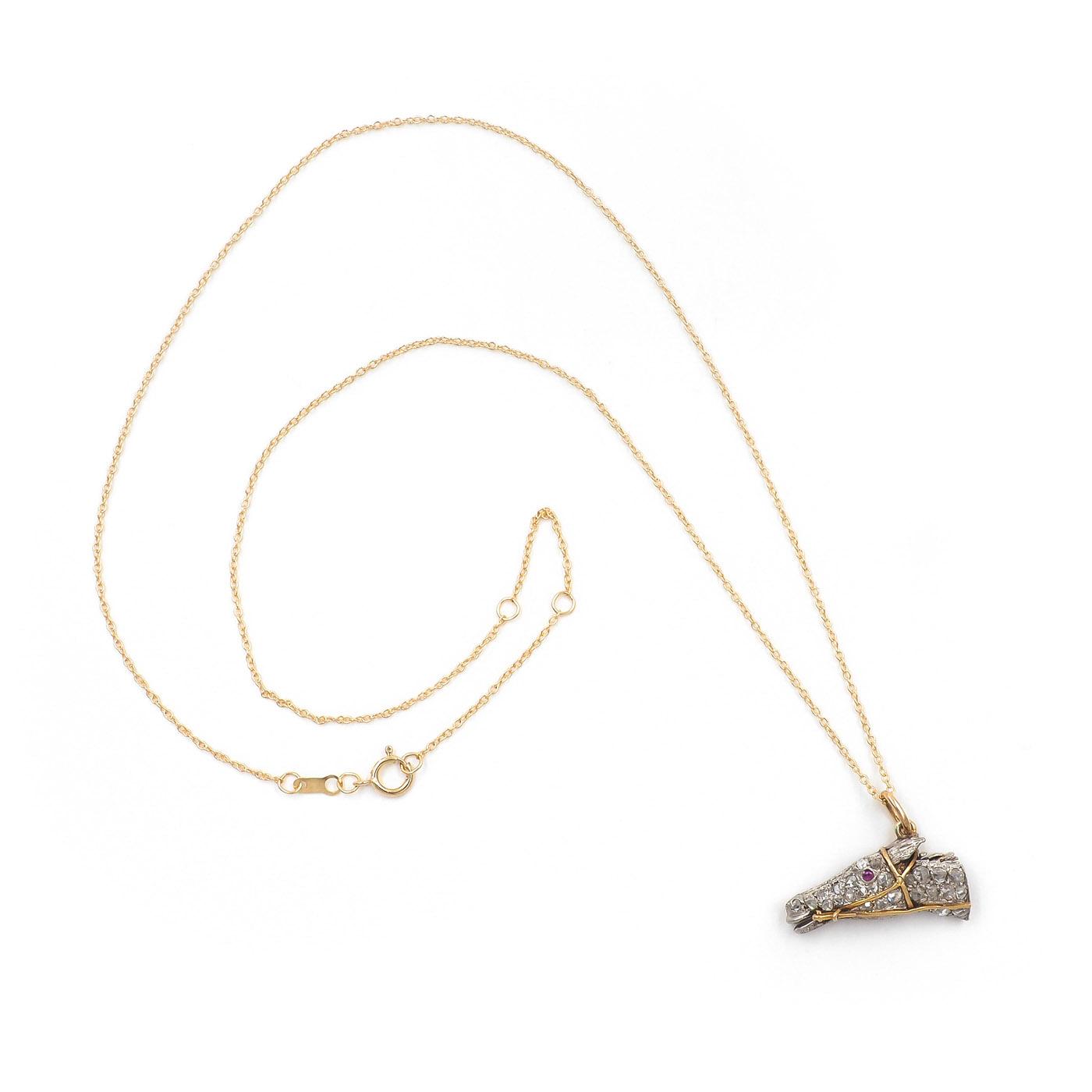 Edwardian Rose Cut Diamond Bridled Horse Head Pendant Necklace