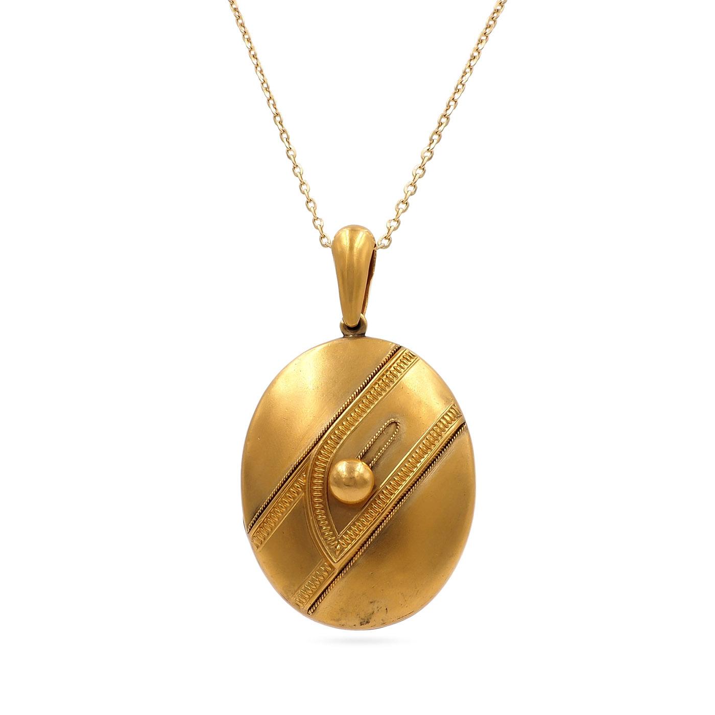 Victorian Buckle-Motif Oval Locket Pendant Necklace