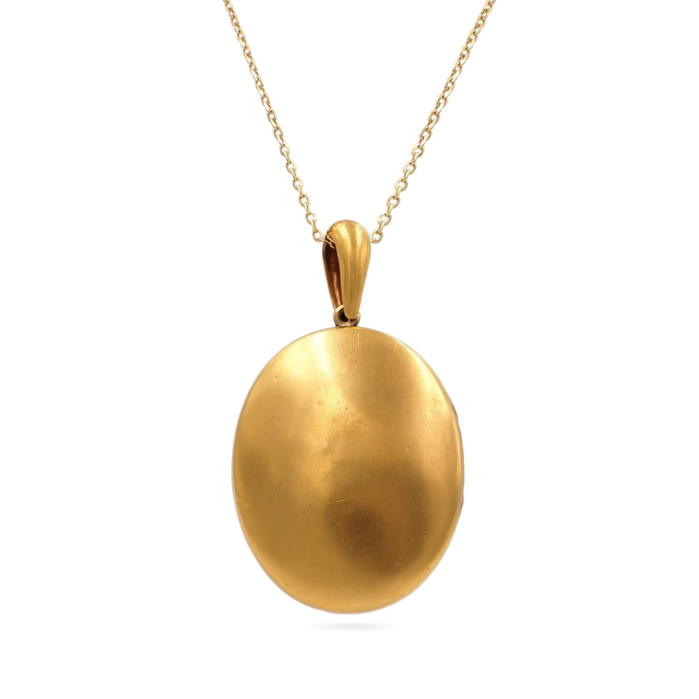 Victorian Buckle-Motif Oval Locket Pendant Necklace