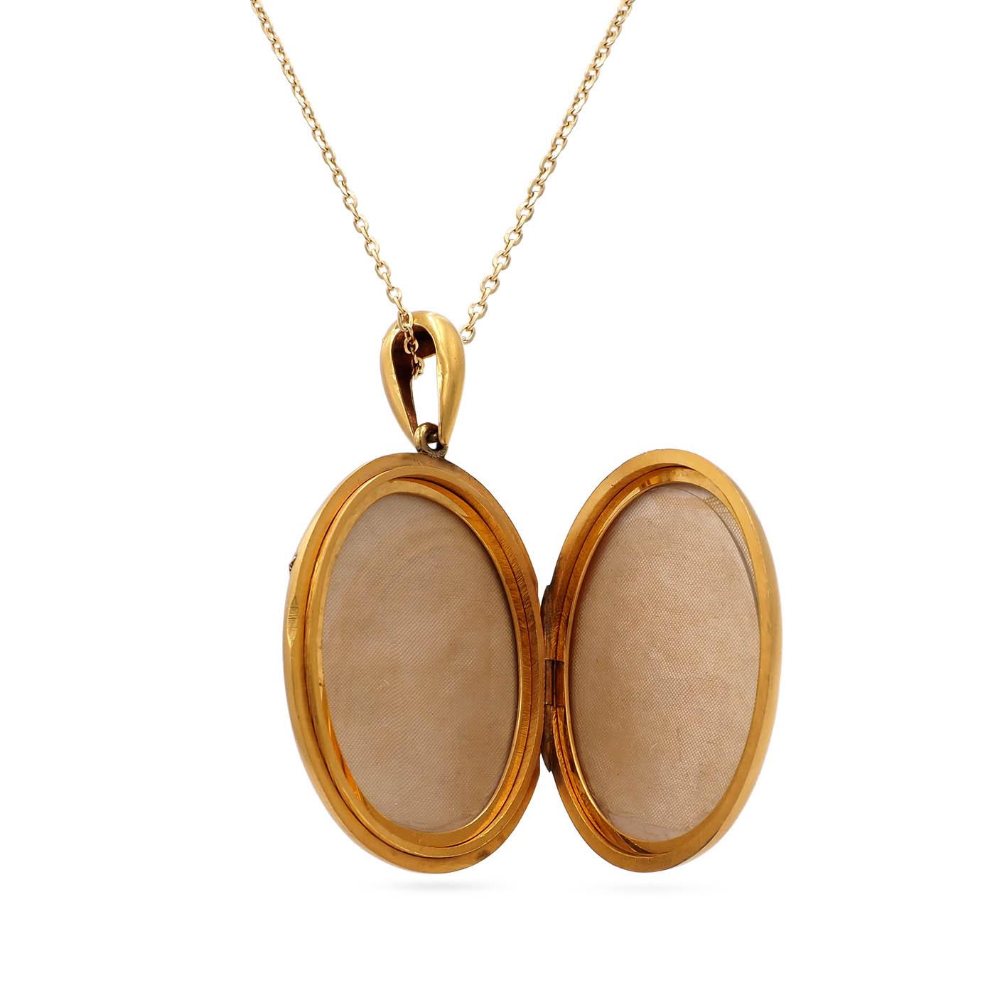Victorian Buckle-Motif Oval Locket Pendant Necklace