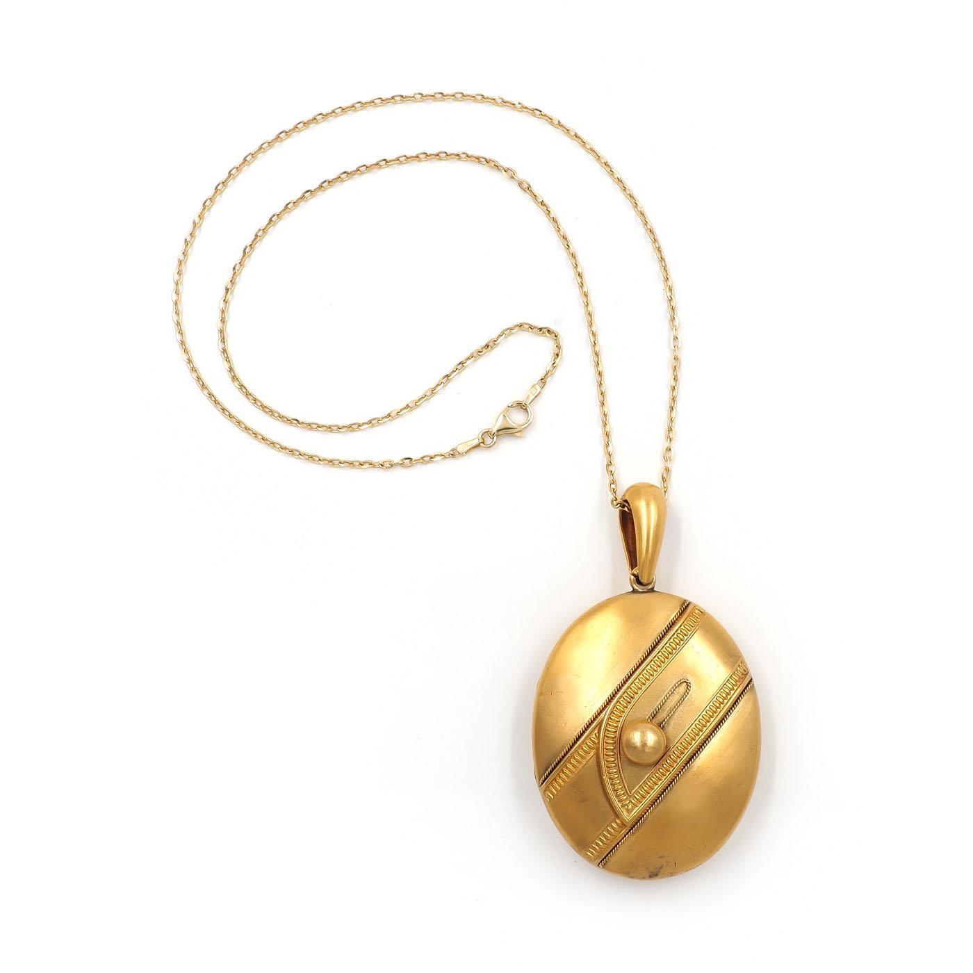 Victorian Buckle-Motif Oval Locket Pendant Necklace