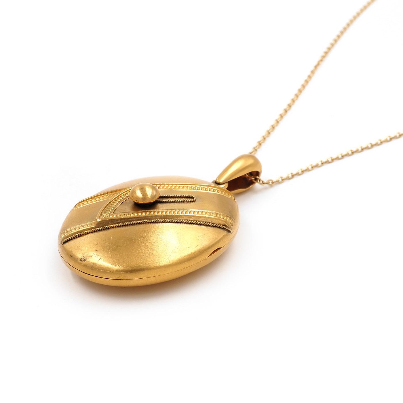 Victorian Buckle-Motif Oval Locket Pendant Necklace