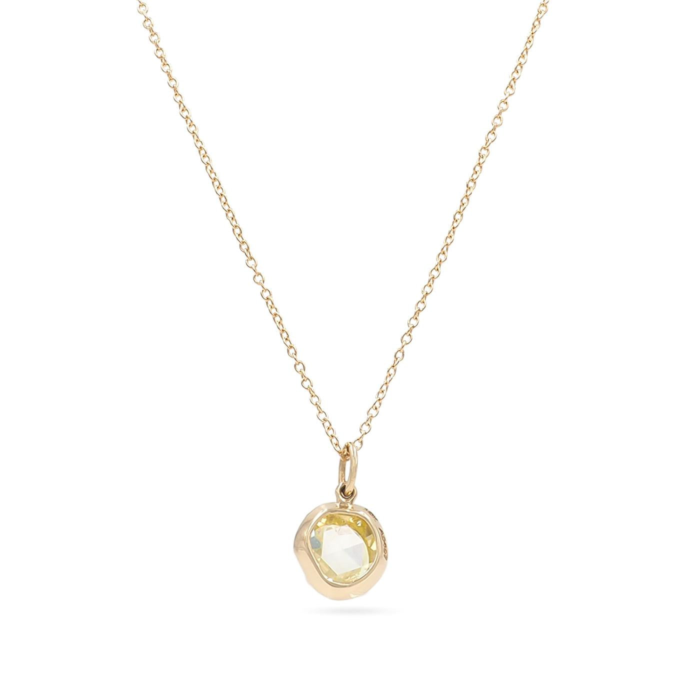 0.89 Ct. Natural Fancy Greenish Yellow Rose Cut Diamond Pendant Necklace