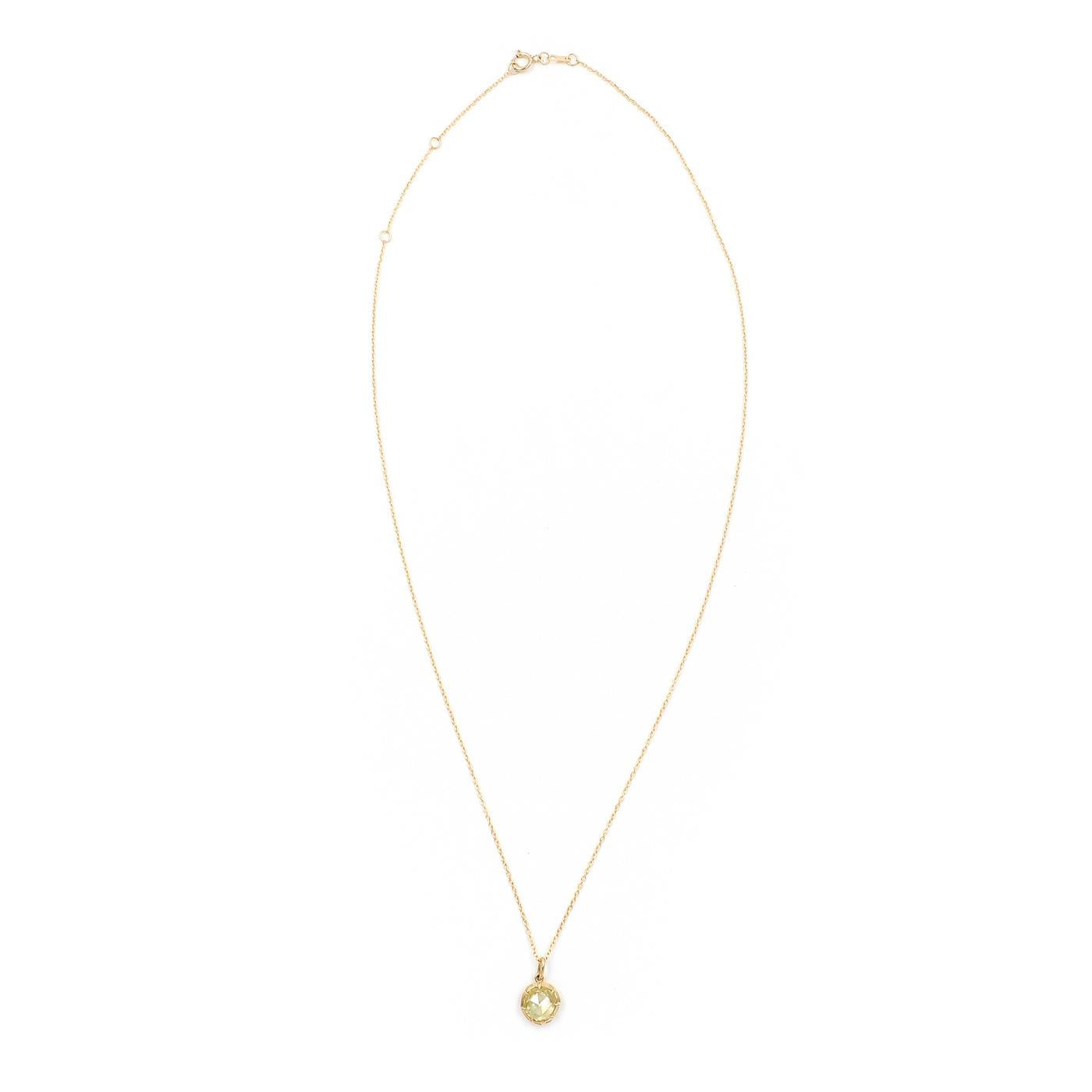 0.89 Ct. Natural Fancy Greenish Yellow Rose Cut Diamond Pendant Necklace