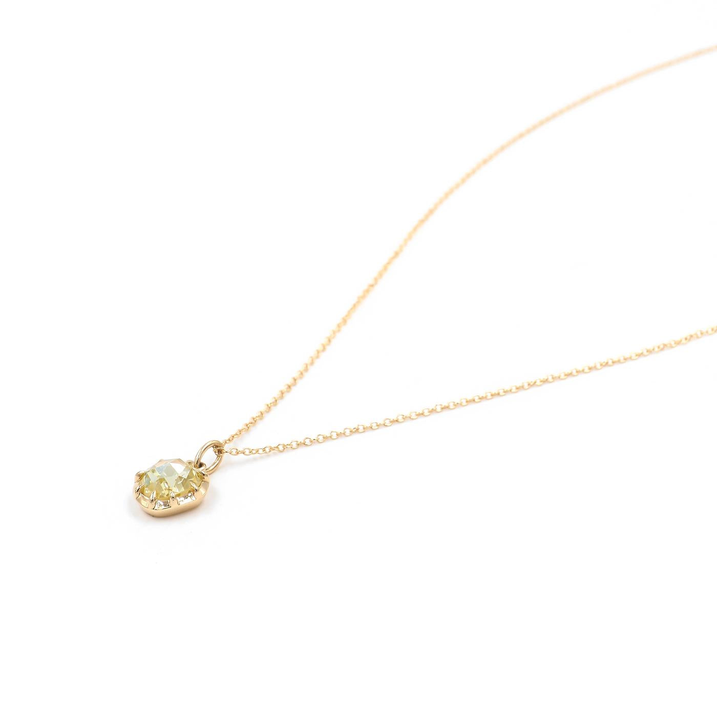 0.89 Ct. Natural Fancy Greenish Yellow Rose Cut Diamond Pendant Necklace