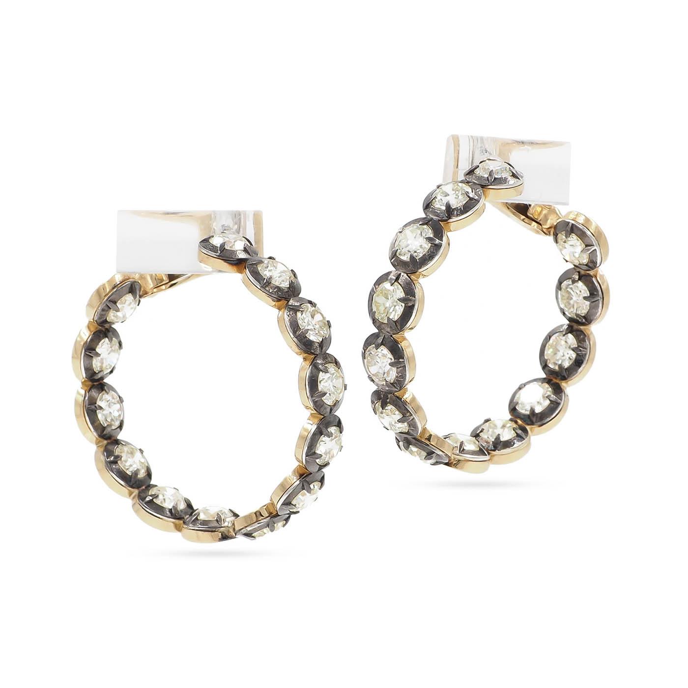 5.21 Ctw. Old European Cut Diamond Collet-Set Hoop Earrings from Bespoke by Plat