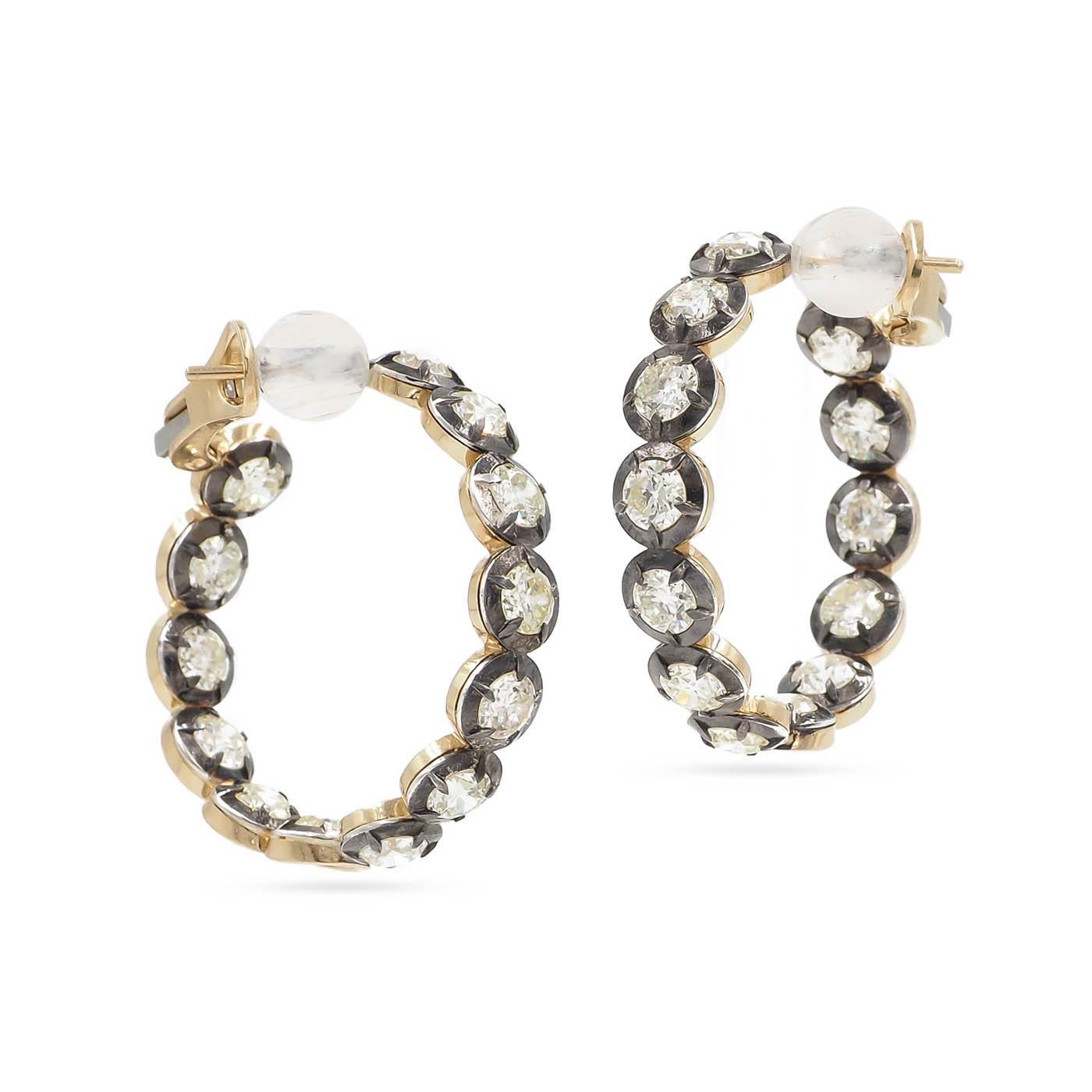 5.21 Ctw. Old European Cut Diamond Collet-Set Hoop Earrings from Bespoke by Plat