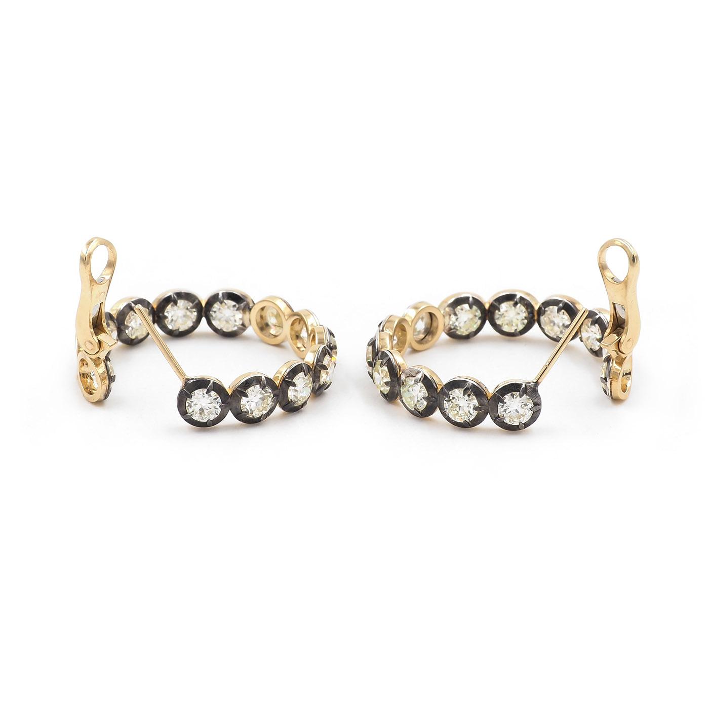 5.21 Ctw. Old European Cut Diamond Collet-Set Hoop Earrings from Bespoke by Plat