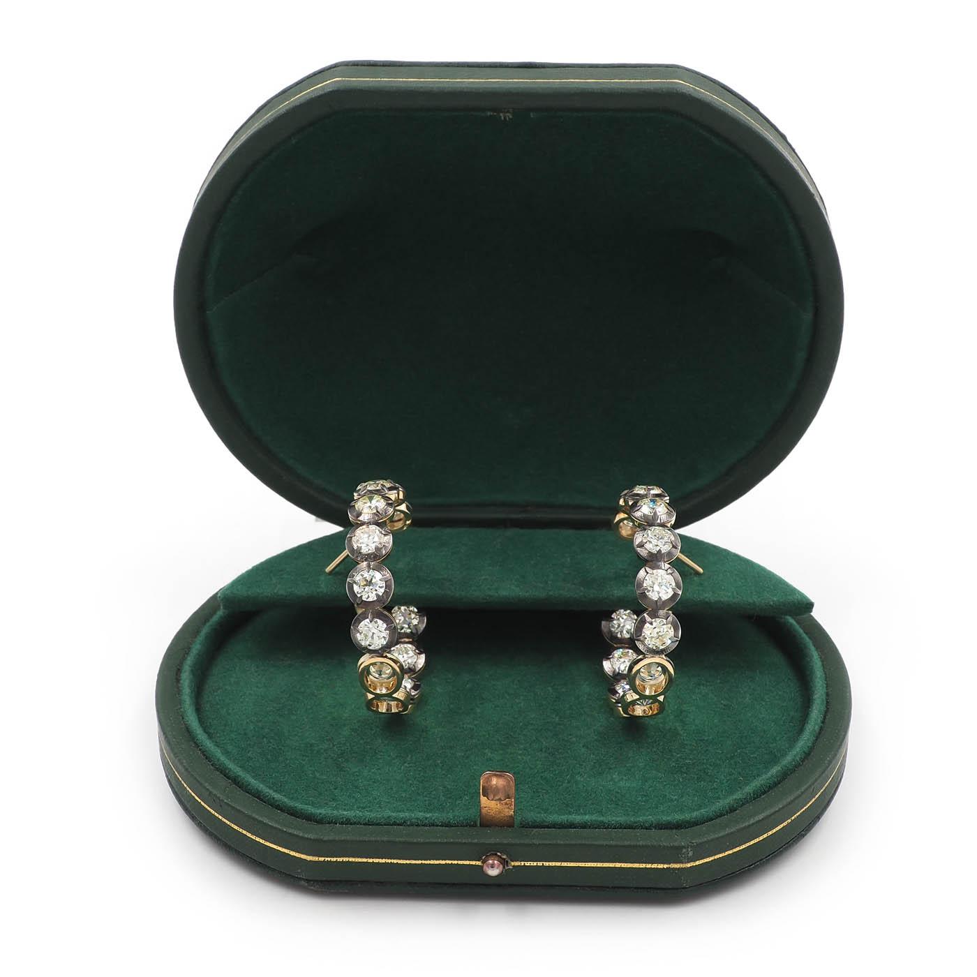 5.21 Ctw. Old European Cut Diamond Collet-Set Hoop Earrings from Bespoke by Plat