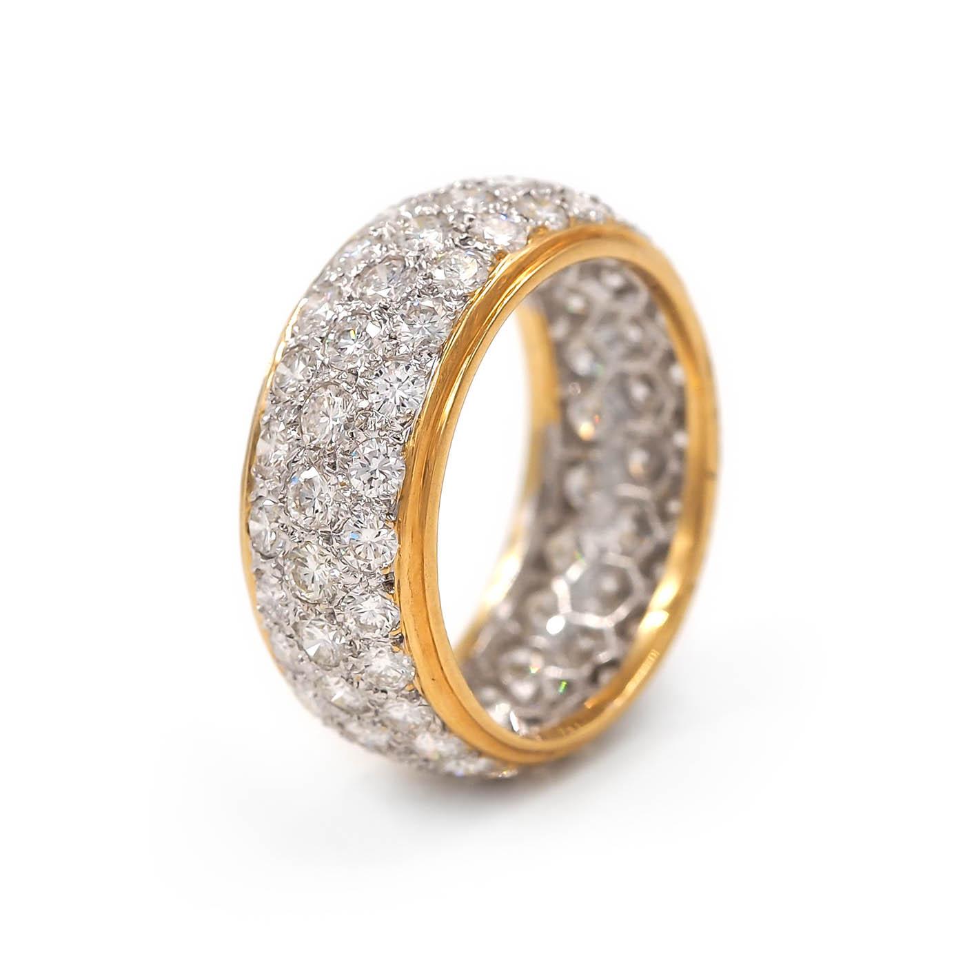 Vintage 2.54 Ctw. Round Brilliant Cut Diamond Full Pavé Two-Tone Band Ring