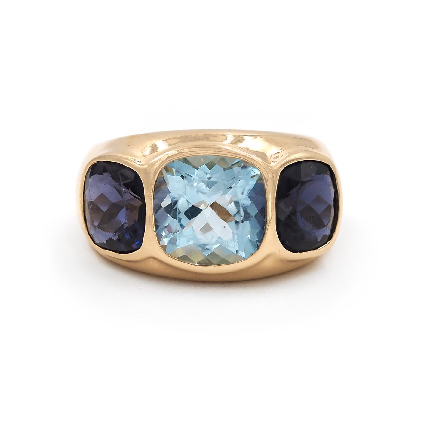 Vintage Blue Topaz & Iolite 'Mughal' 3-Stone Ring by Seaman Schepps