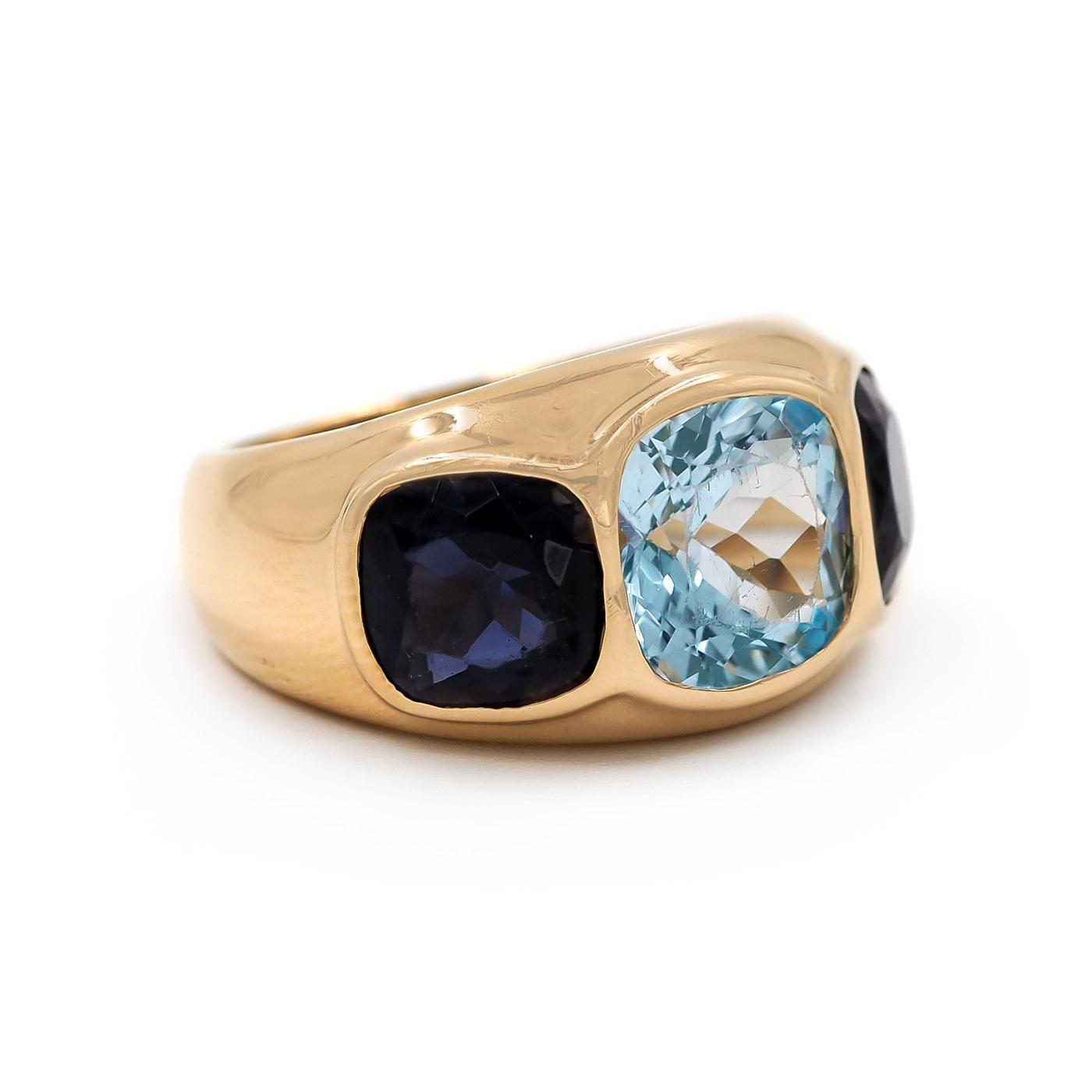 Vintage Blue Topaz & Iolite 'Mughal' 3-Stone Ring by Seaman Schepps