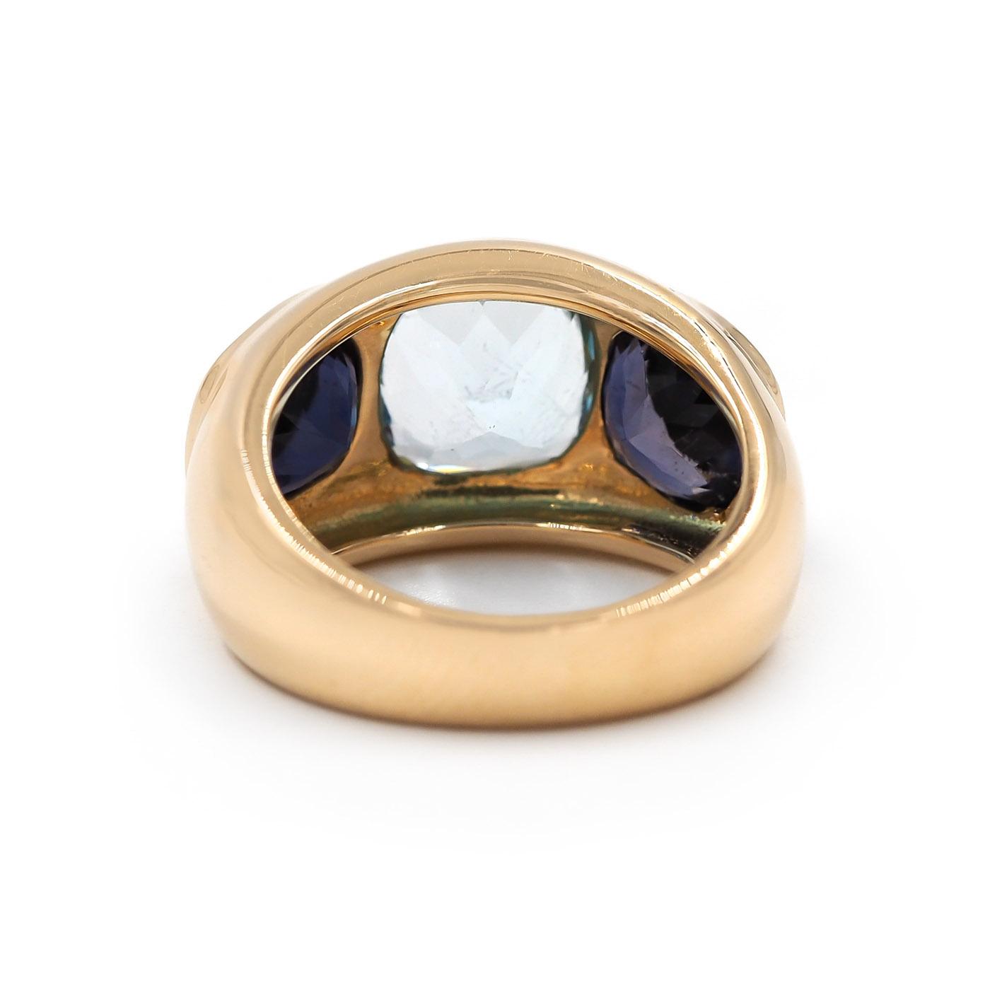 Vintage Blue Topaz & Iolite 'Mughal' 3-Stone Ring by Seaman Schepps